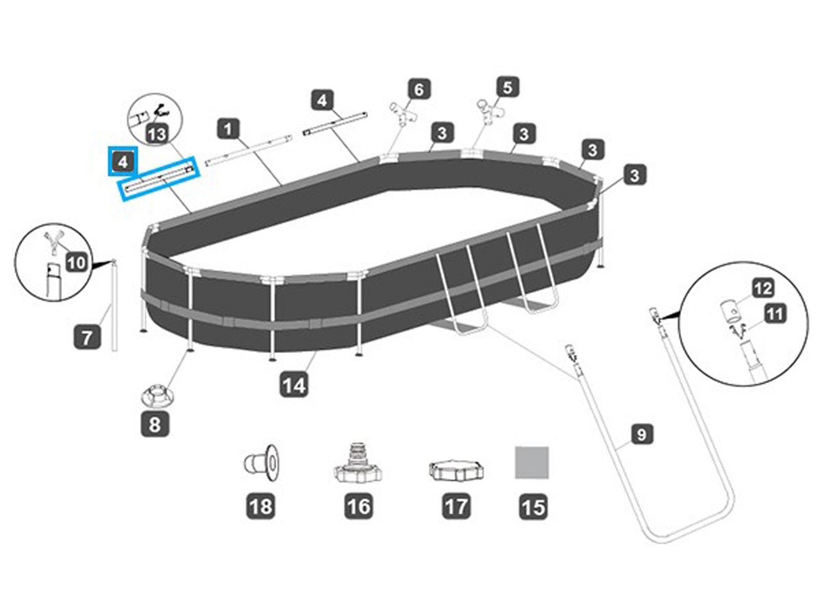 Ricambi Piscine e Spa Barra superiore D per piscina Power Steel e Power Steel Swim Vista ovale da 427x250x100 cm Bestway 5