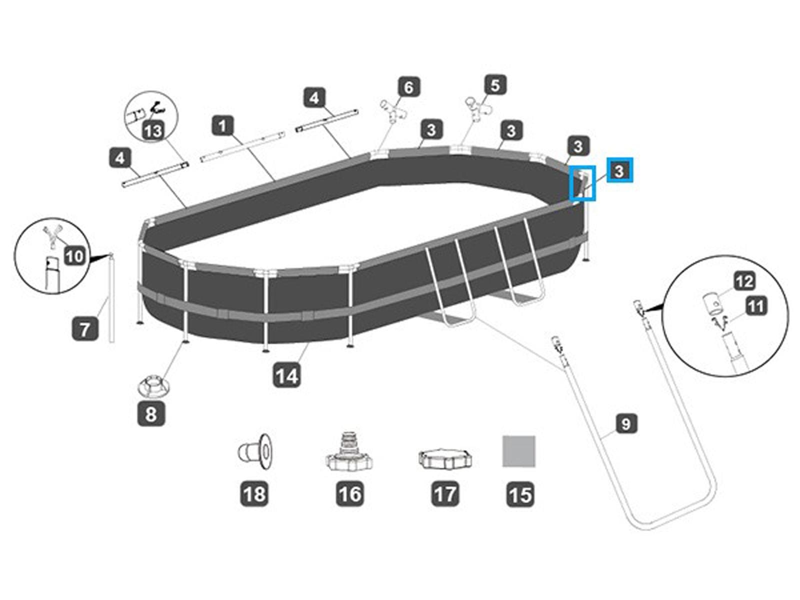 Ricambi Piscine e Spa Barra superiore C per piscina Power Steel e Power Steel Swim Vista ovale da 427x250x100 cm Bestway 2