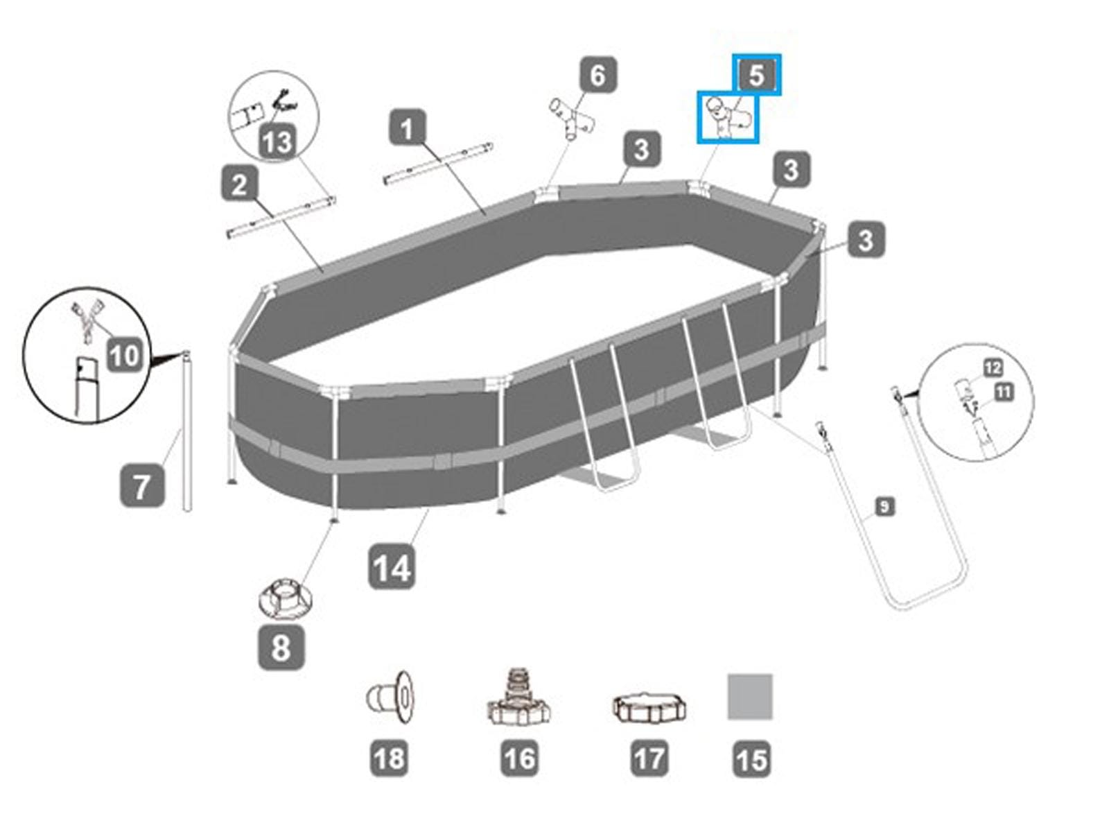 Ricambi Piscine e Spa Connettore a T (E) per piscina Power Steel Swim Vista ovale Bestway 2