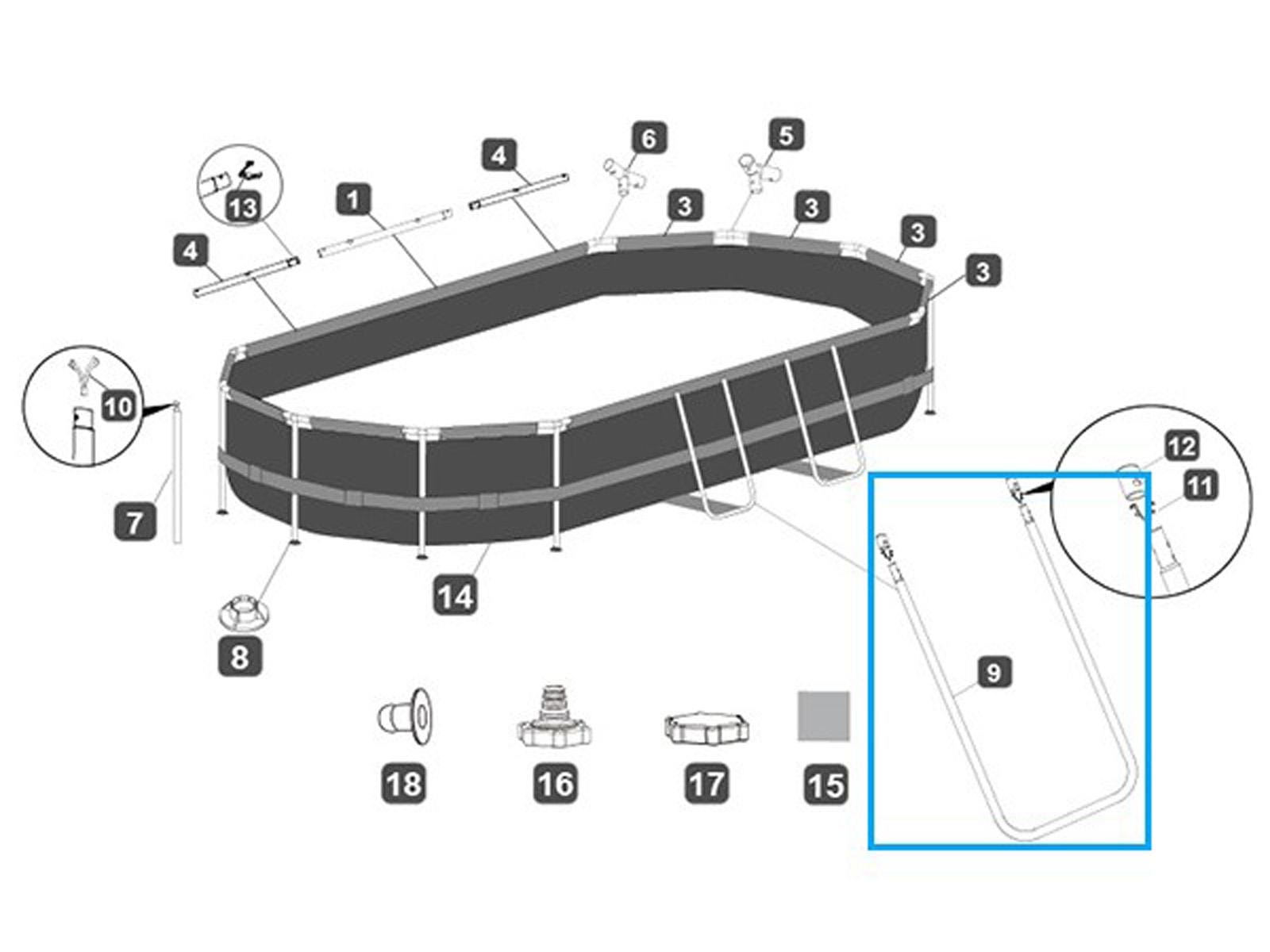 Ricambi Piscine e Spa Supporto a U (A) smerigliato per piscina ovale Power Steel da 427x250x100 cm e 404x201x100 cm Bestway 2