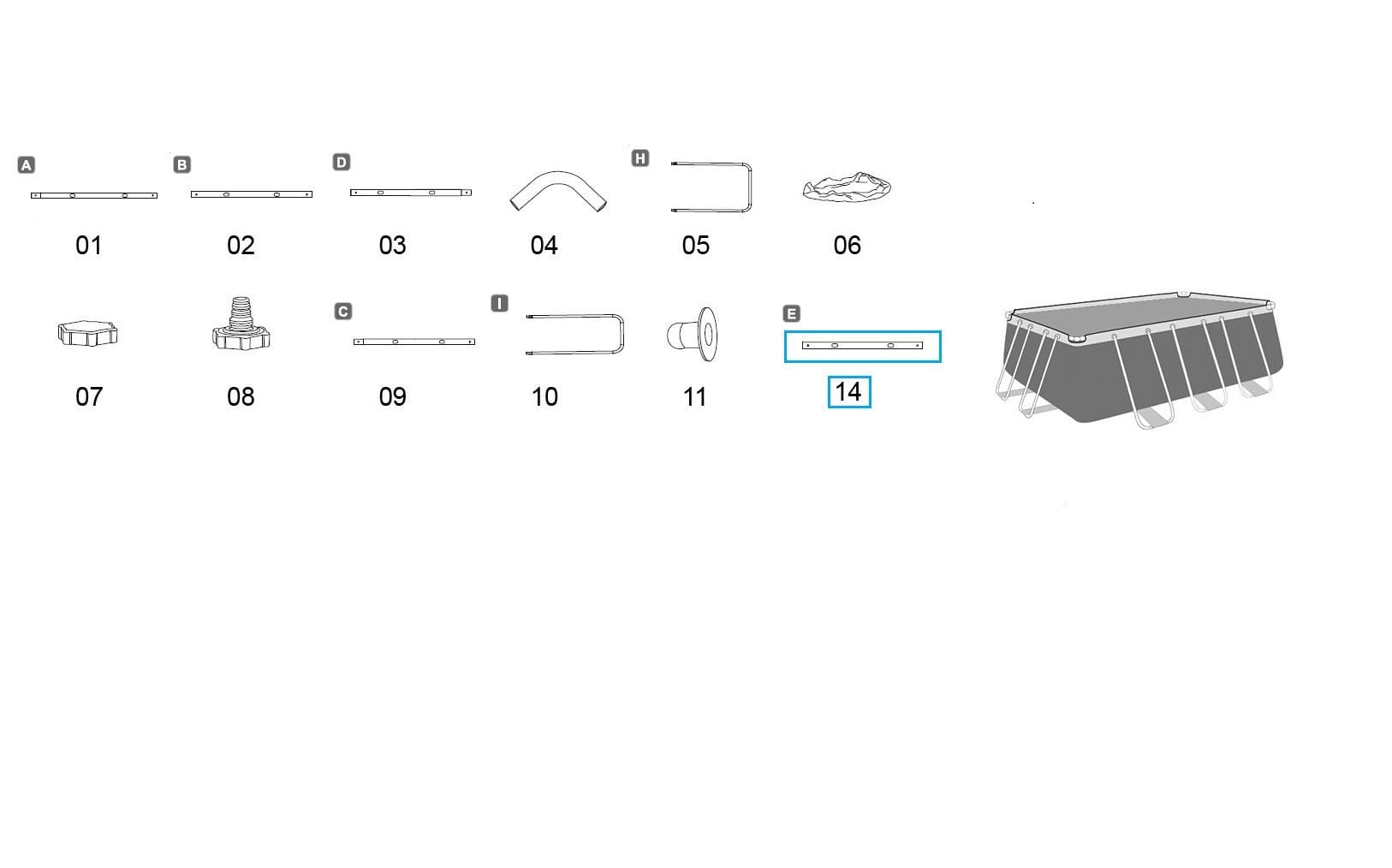 Ricambi Piscine e Spa Barra superiore E smerigliata per piscina Power Steel rettangolare Bestway 3