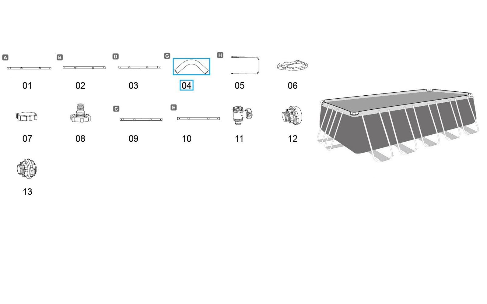 Ricambi Piscine e Spa Connettore a C smerigliato per piscina Power Steel rettangolare Bestway 2