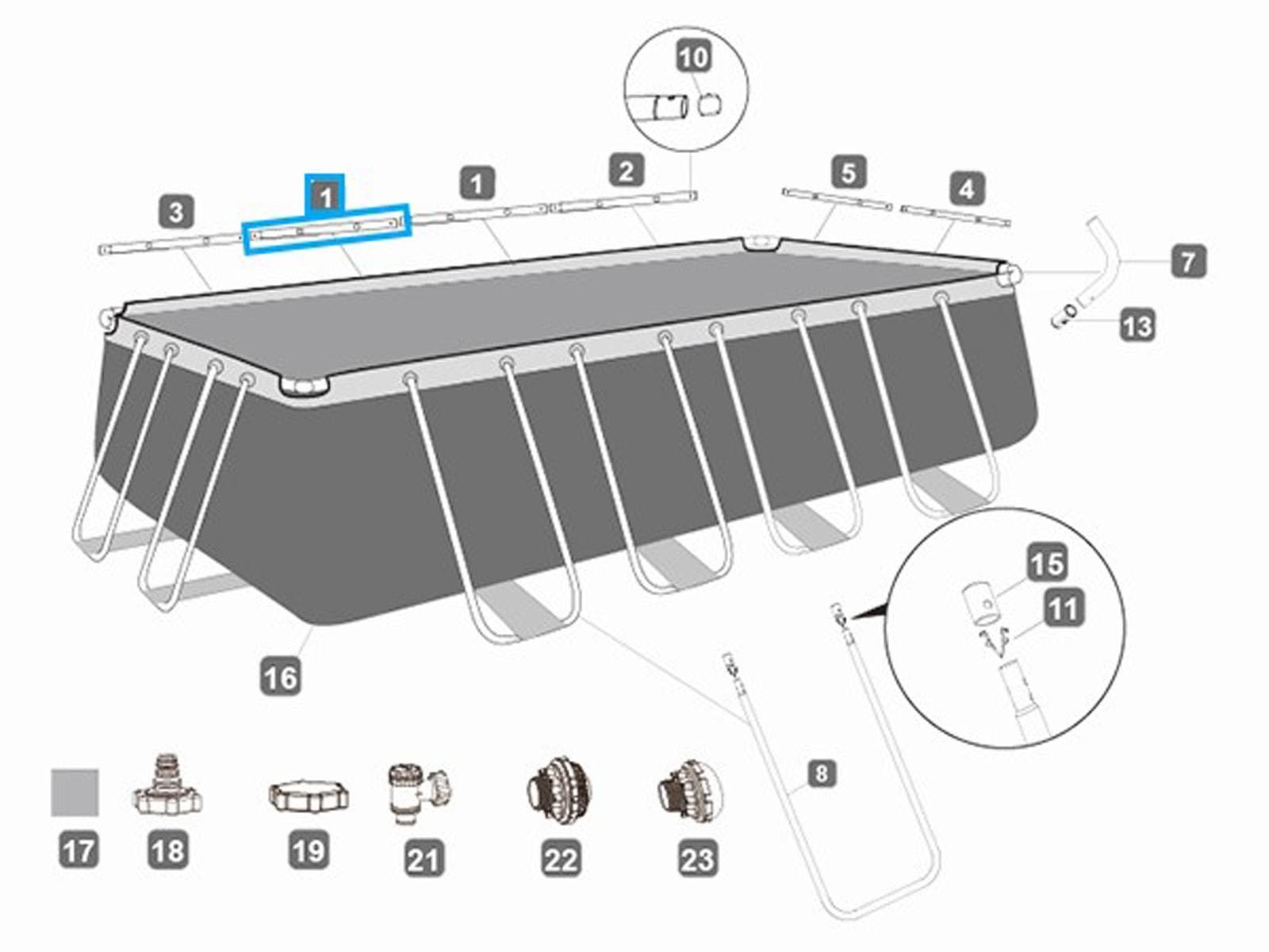 Ricambi Piscine e Spa Barra superiore smerigliata A per piscina Power Steel rettangolare da 549x274x122 cm Bestway 2