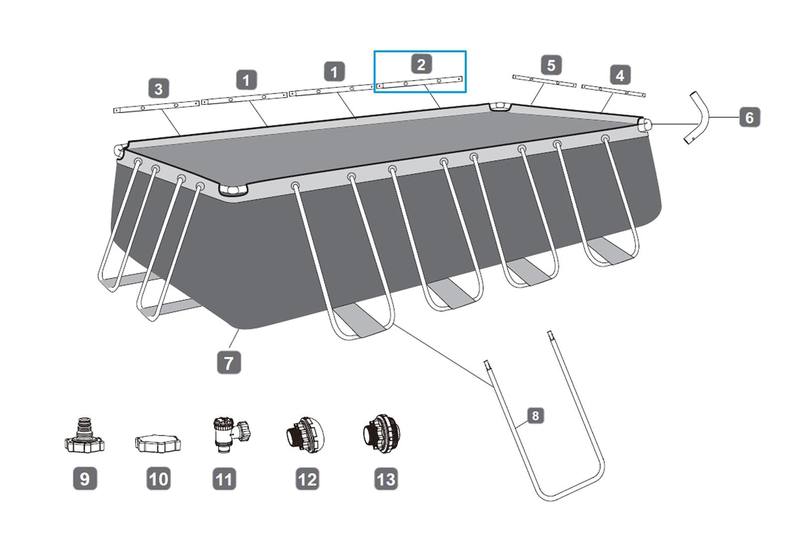 Ricambi Piscine e Spa Barra superiore smerigliata B per piscina rettangolare Power Steel da 549x274x122 cm Bestway 3