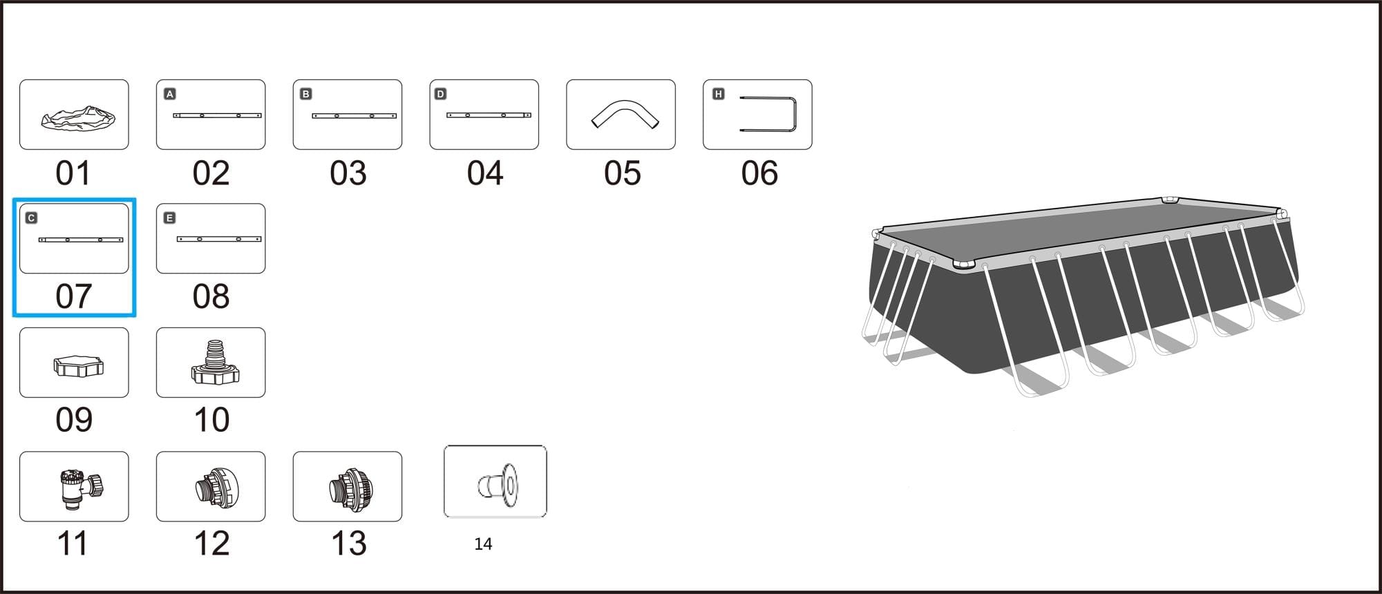 Ricambi Piscine e Spa Barra superiore smerigliata C per piscina rettangolare Power Steel da 549x274x122 cm Bestway 3