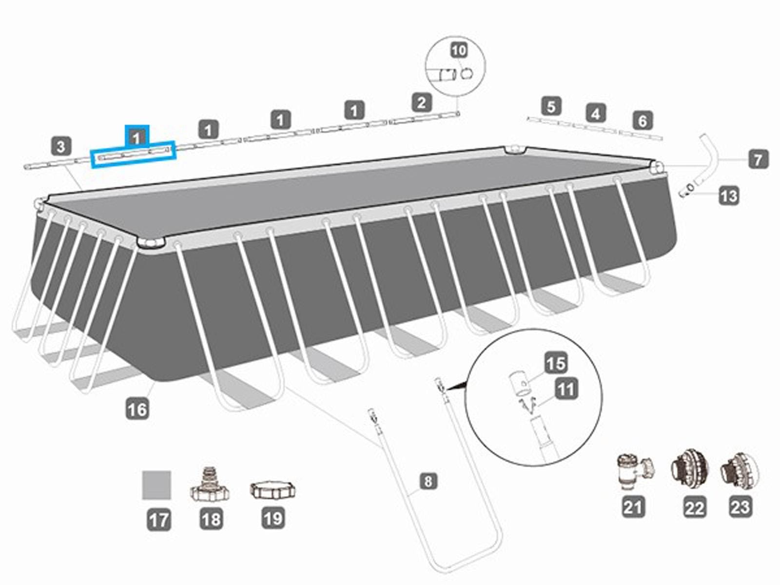 Ricambi Piscine e Spa Barra superiore A smerigliata per piscina Power Steel rettangolare da 732x366x132 e 956x488x132 cm Bestway 2