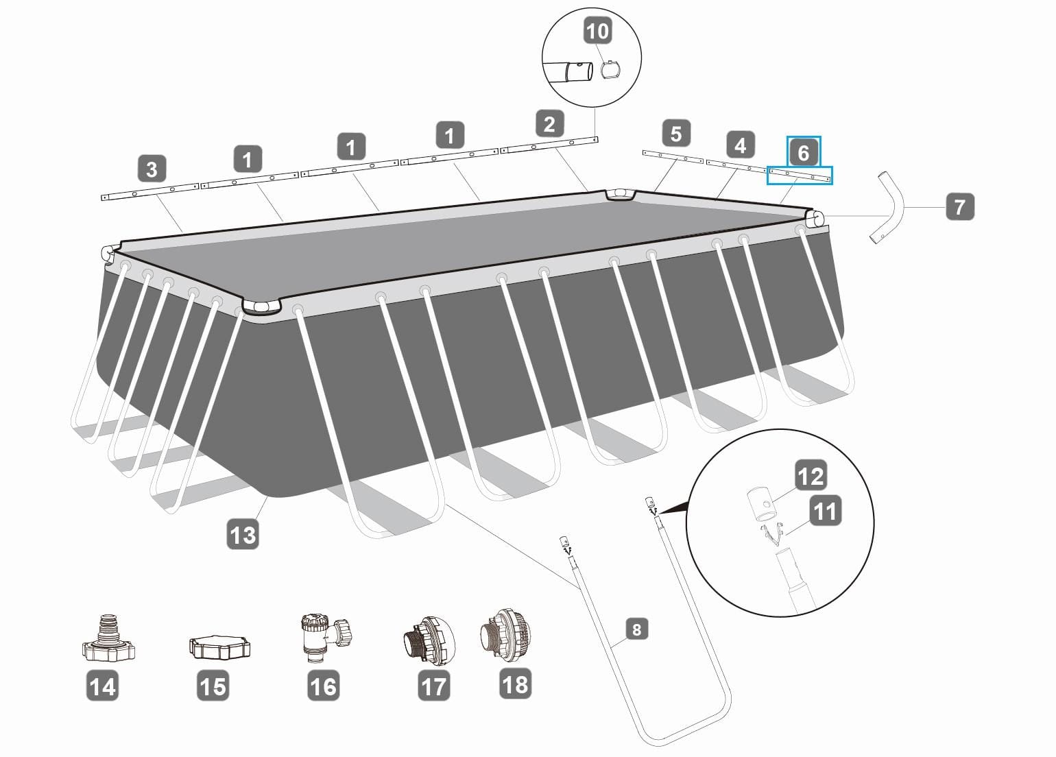 Ricambi Piscine e Spa Barra superiore F smerigliata per piscina Power Steel rettangolare da 732x366x132 cm Bestway 3