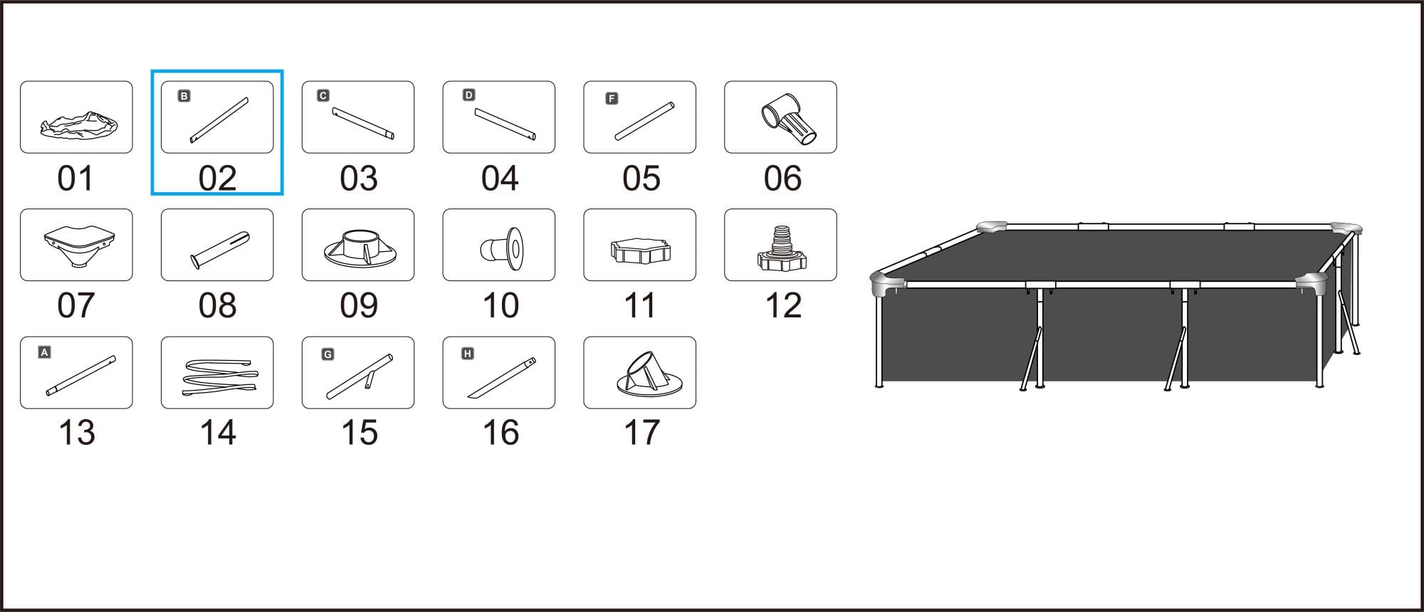 Ricambi Piscine e Spa Barra superiore B per piscina Steel Pro rettangolare da 300x201x66 cm Bestway 4