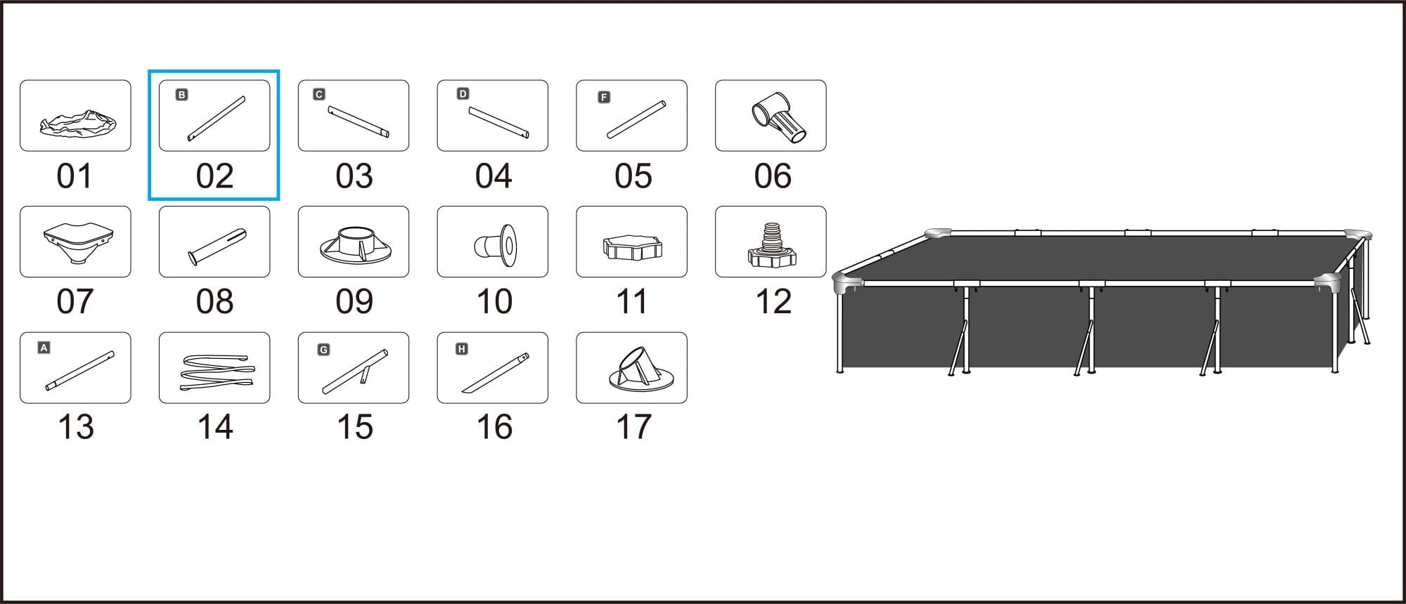 Ricambi Piscine e Spa Barra superiore B per piscina Steel Pro rettangolare da 400x211x81 cm Bestway 4