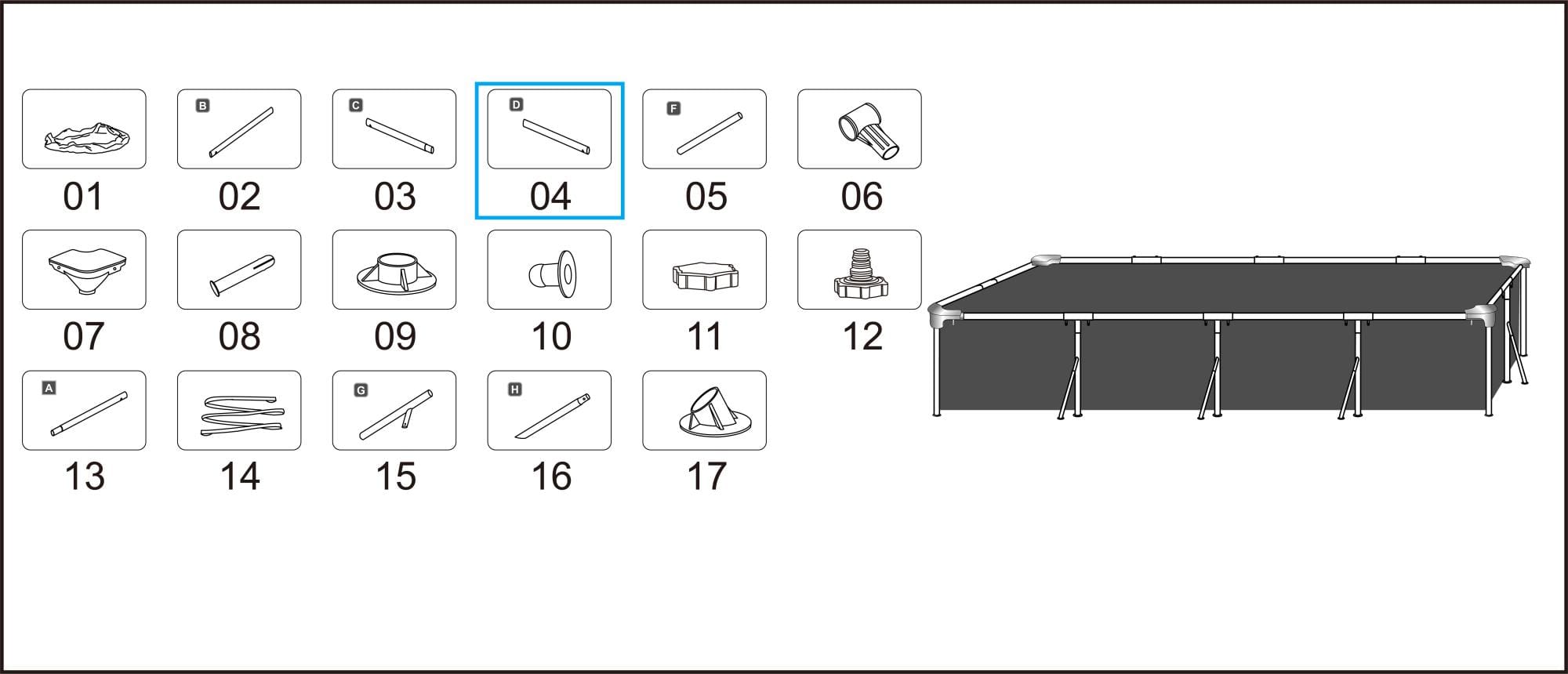 Ricambi Piscine e Spa Barra superiore D per piscina Steel Pro rettangolare da 400x211x81 cm Bestway 4