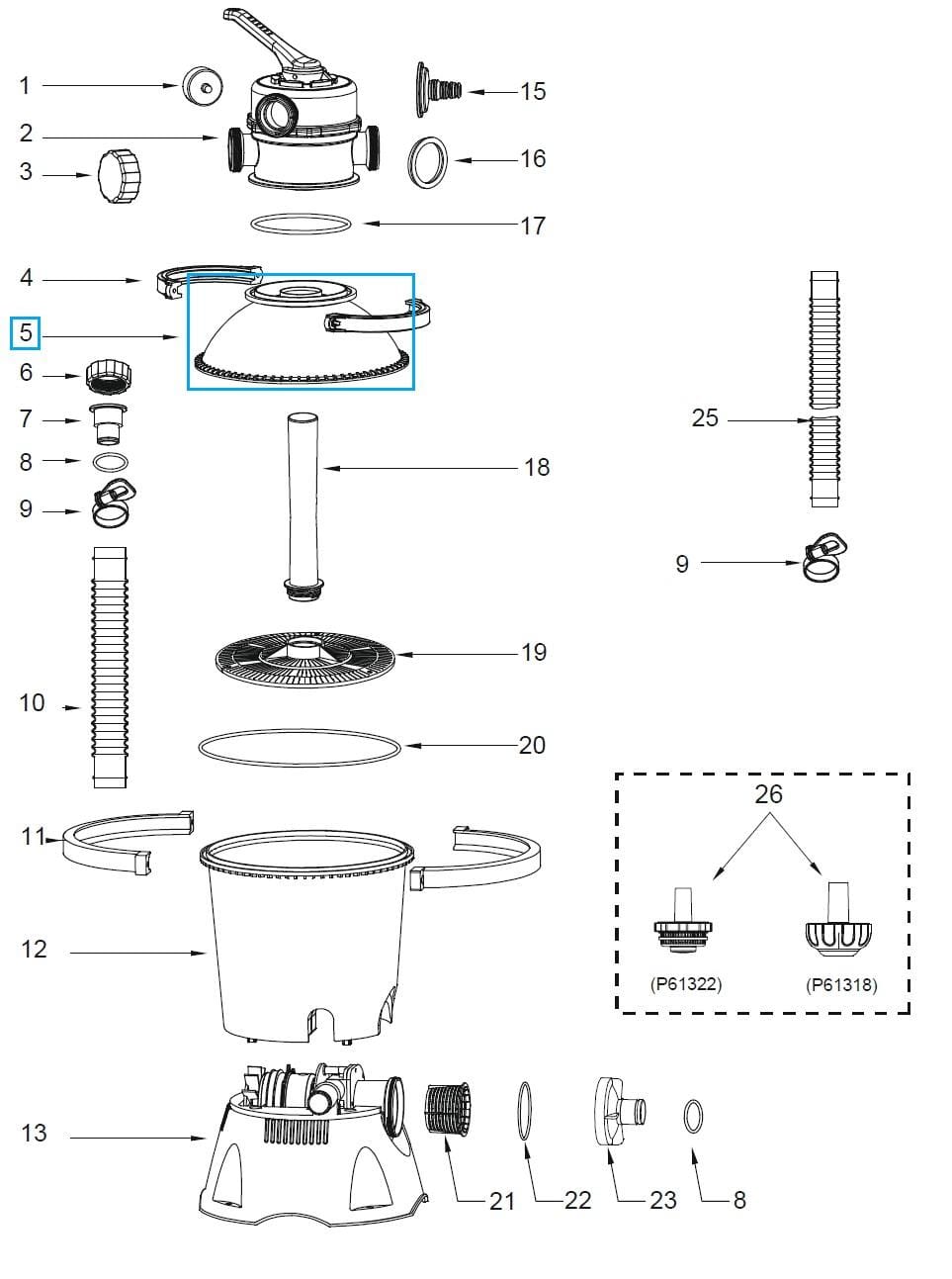 Ricambi Piscine e Spa Coperchio superiore per la tanica della pompa filtro a sabbia da 2.006 l/h Bestway 3