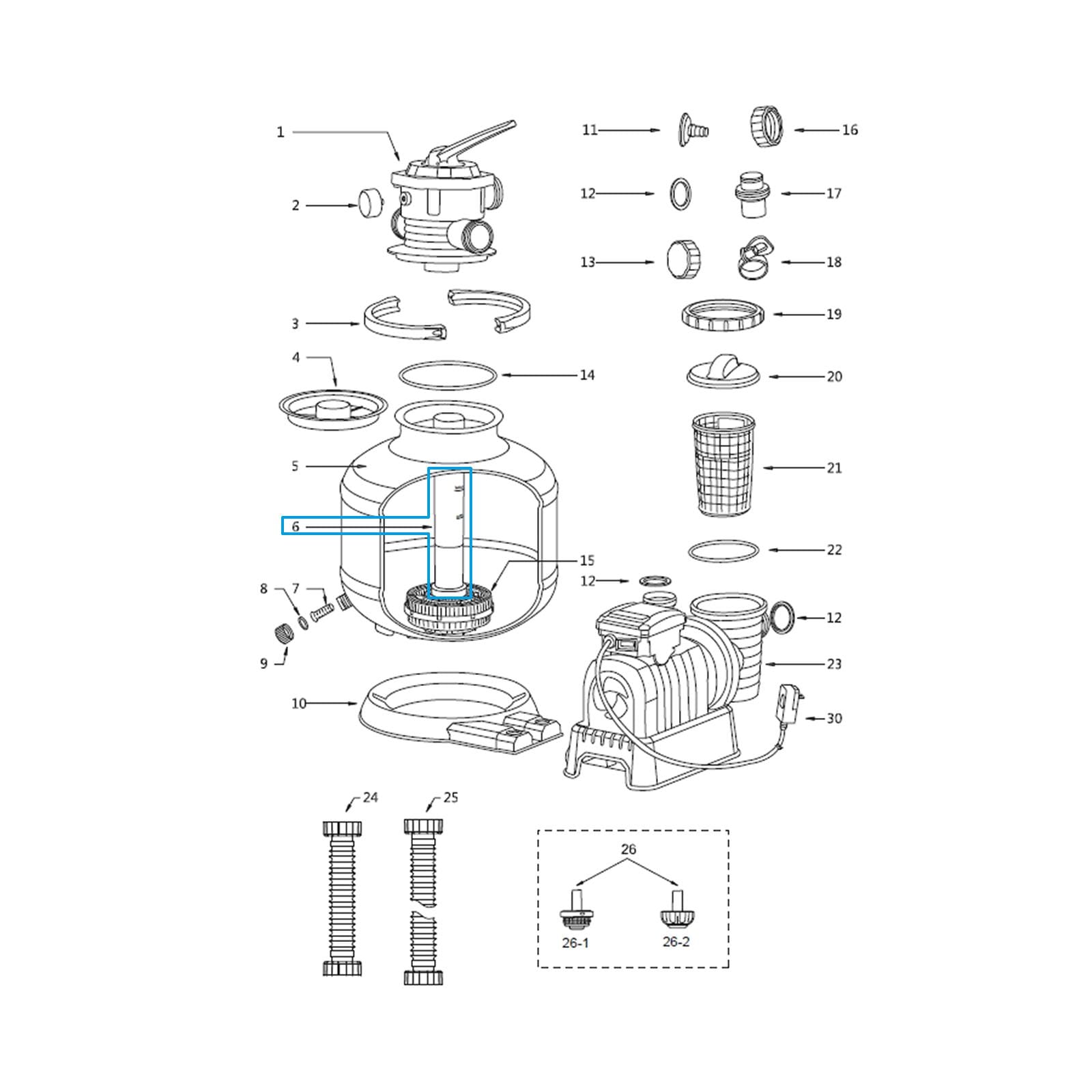 Ricambi Piscine e Spa Tubo centrale B per filtro a sabbia da 8327 l/h Bestway 2