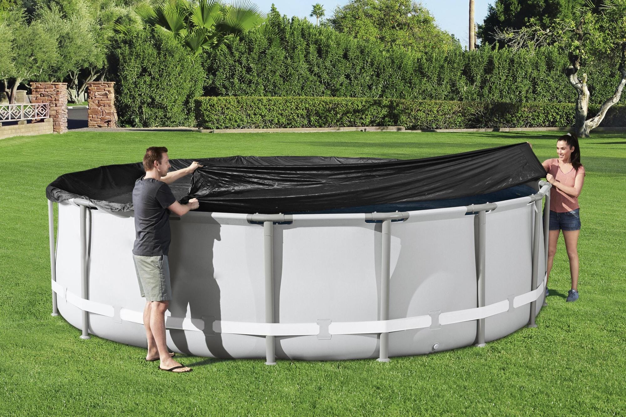 Coperture e Tappetini Copertura per piscina rotonda Steel Pro da 488 cm Bestway 1