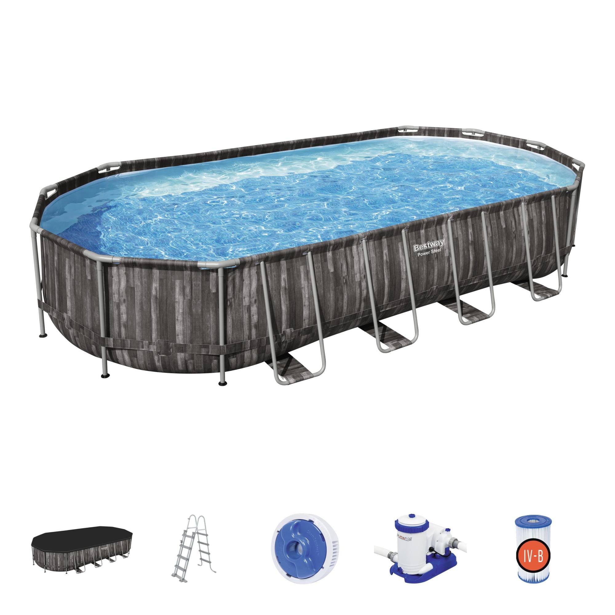 Piscine fuori terra Set piscina da 732x366x122 cm effetto legno scuro Bestway 1