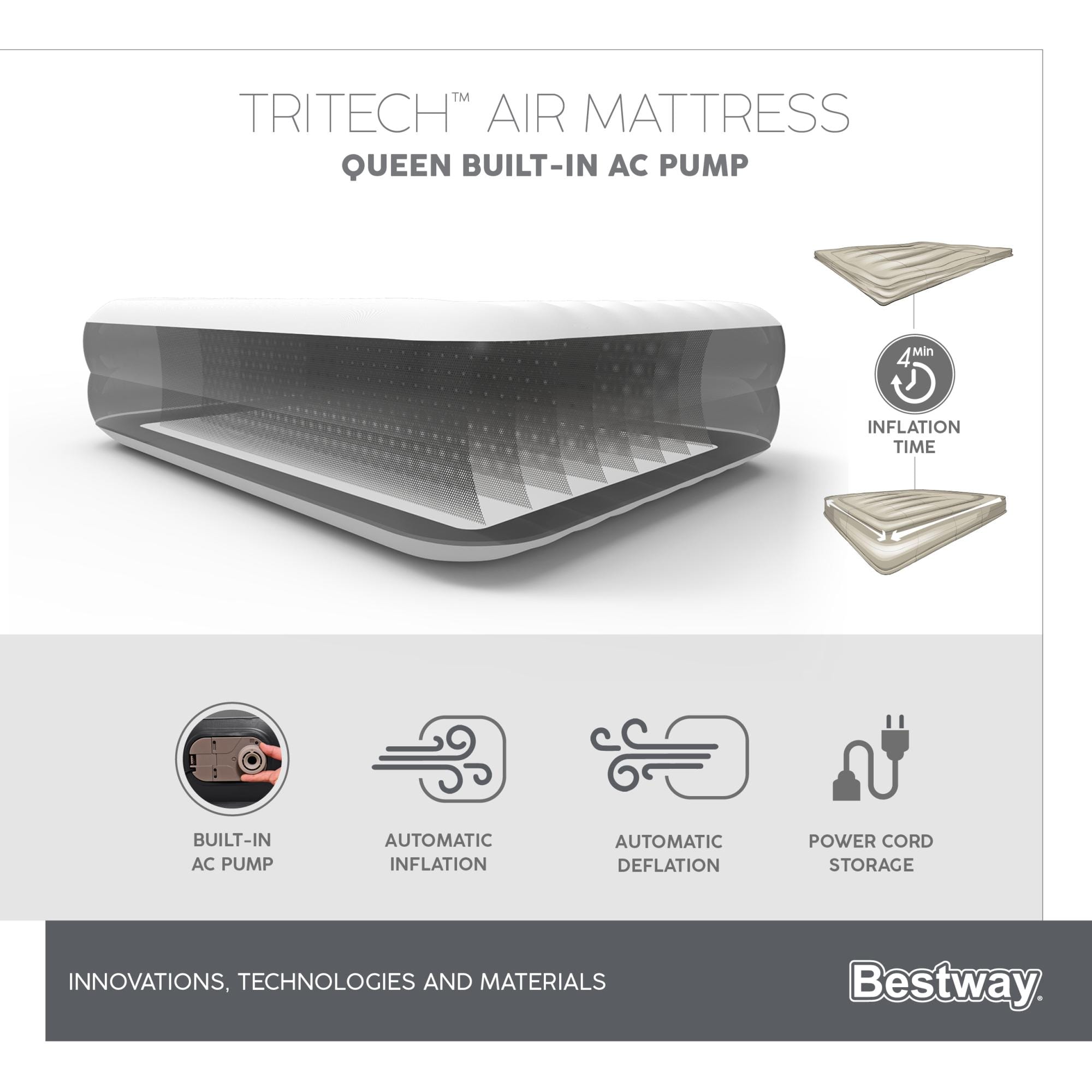 Materassi gonfiabili Materasso  gonfiabile matrimoniale nero da 203x152x46 cm Bestway 12