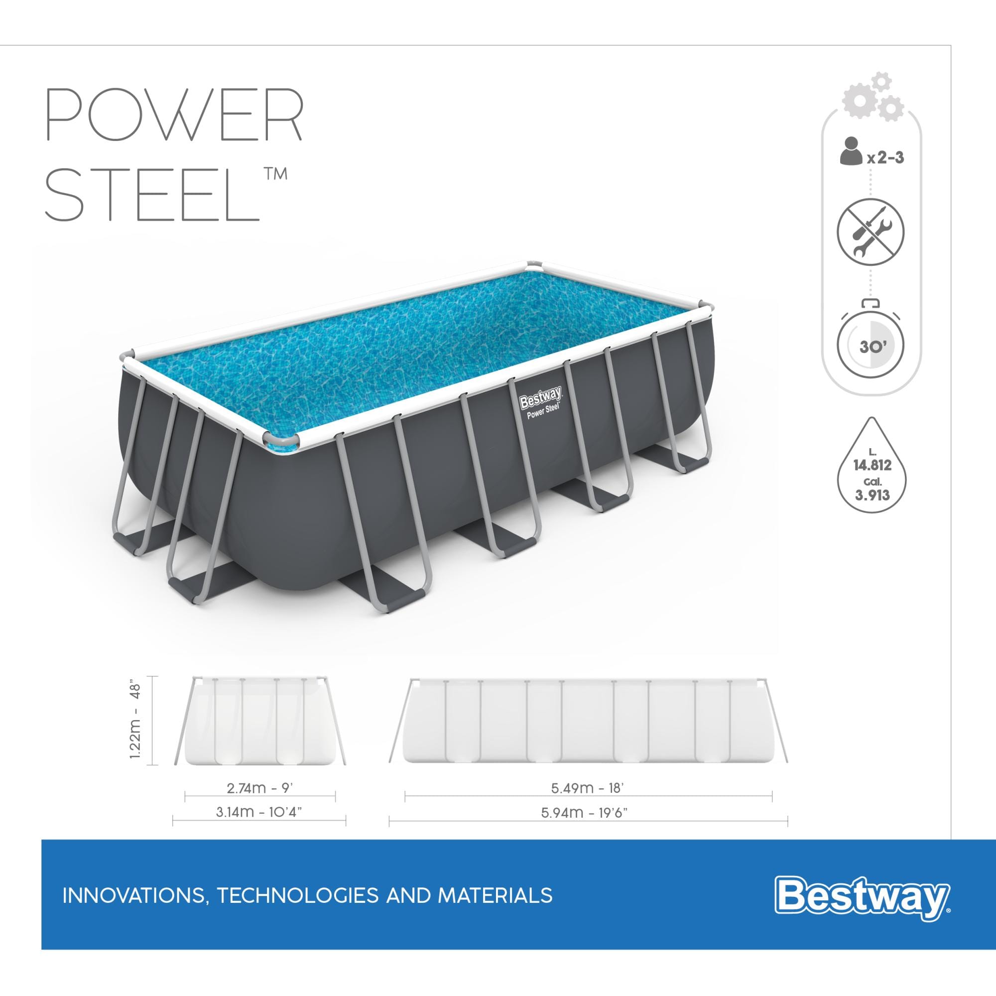 Piscine fuori terra Set piscina fuori terra grigia Power Steel da 549X274X122 cm Bestway 6