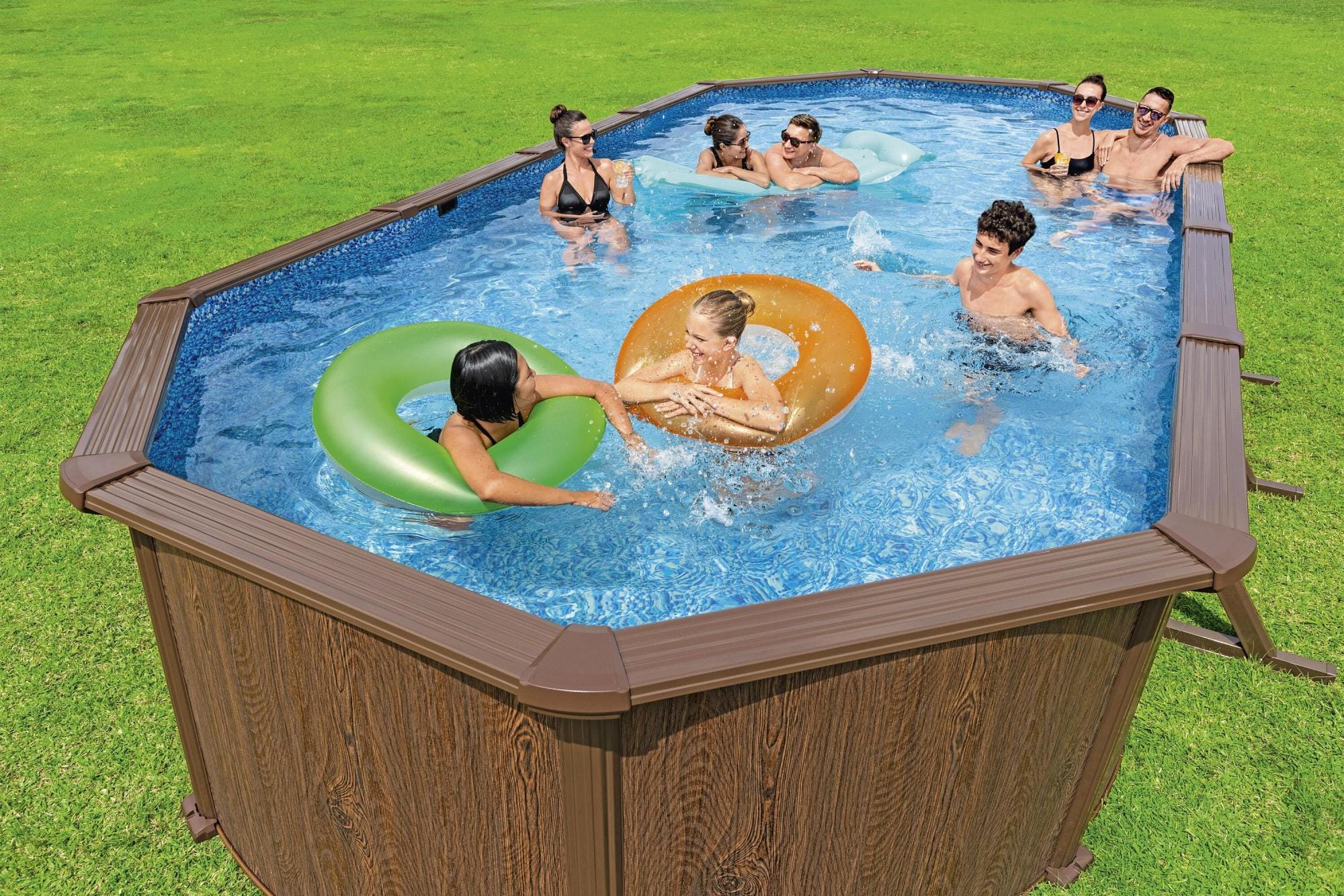 Piscine fuori terra Set piscina fuori terra ovale Hydrium da 732x366x132 cm effetto legno Bestway 5