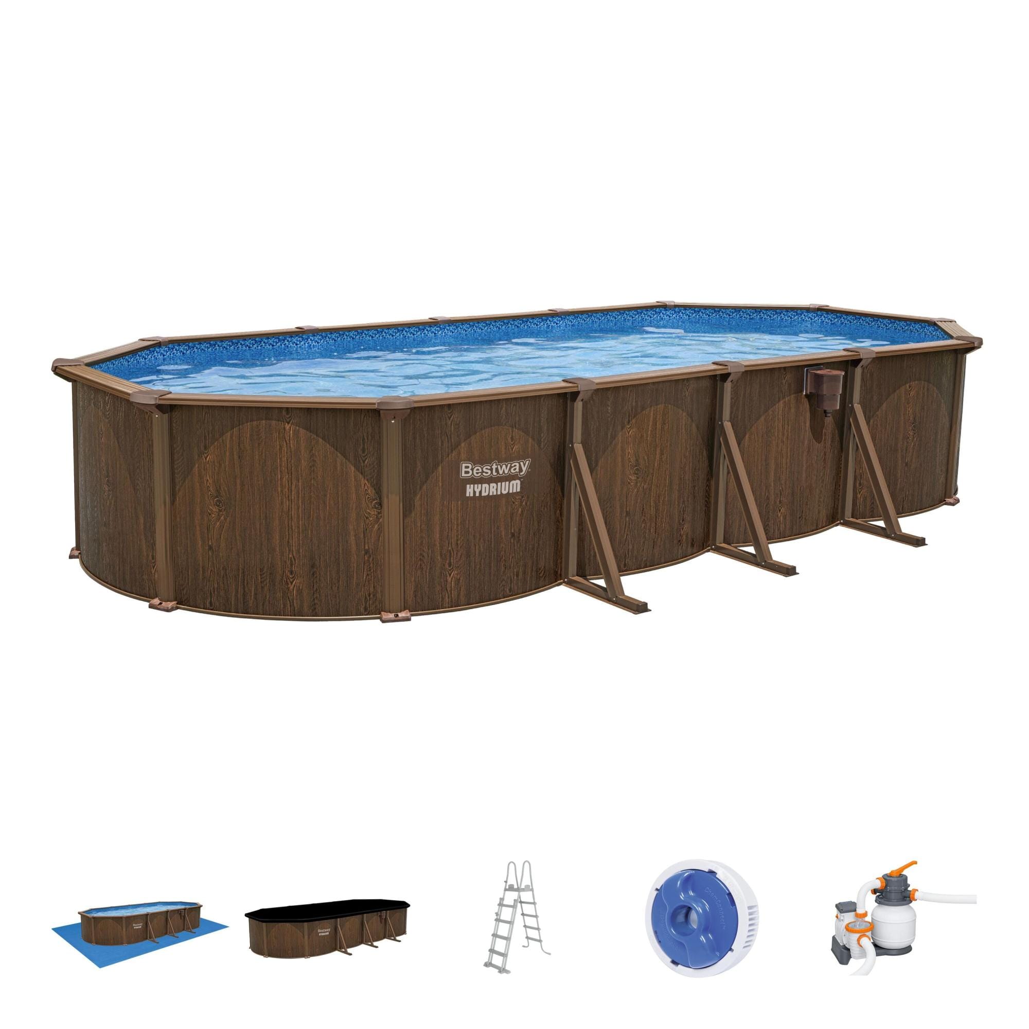 Piscine fuori terra Set piscina fuori terra ovale Hydrium da 732x366x132 cm effetto legno Bestway 1
