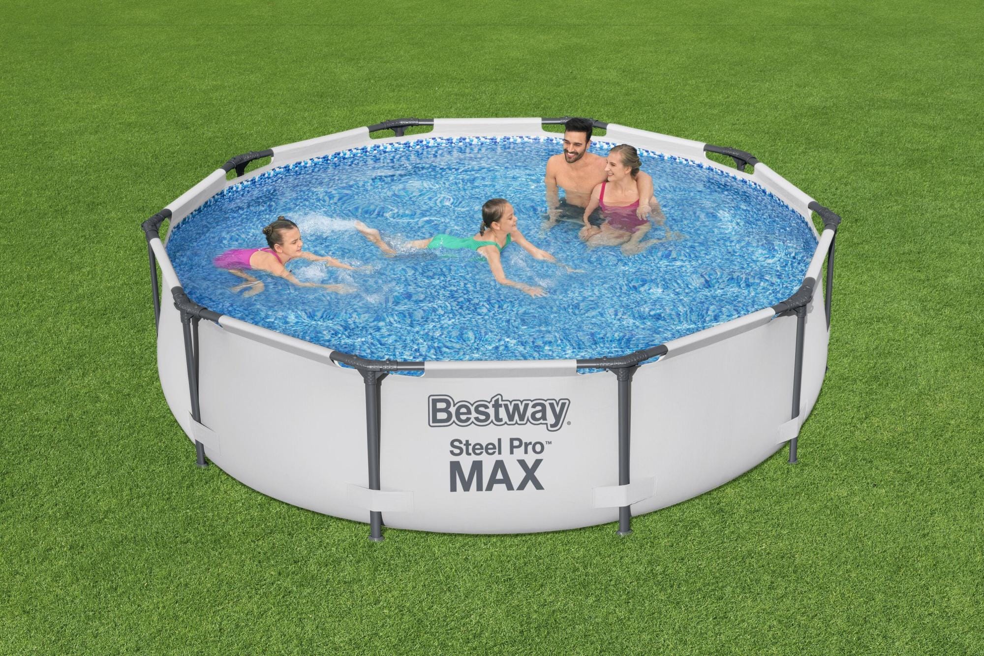 Piscine fuori terra Piscina base struttura e liner rotonda Steel Pro MAX da 305x76 cm grigio chiaro Bestway 1