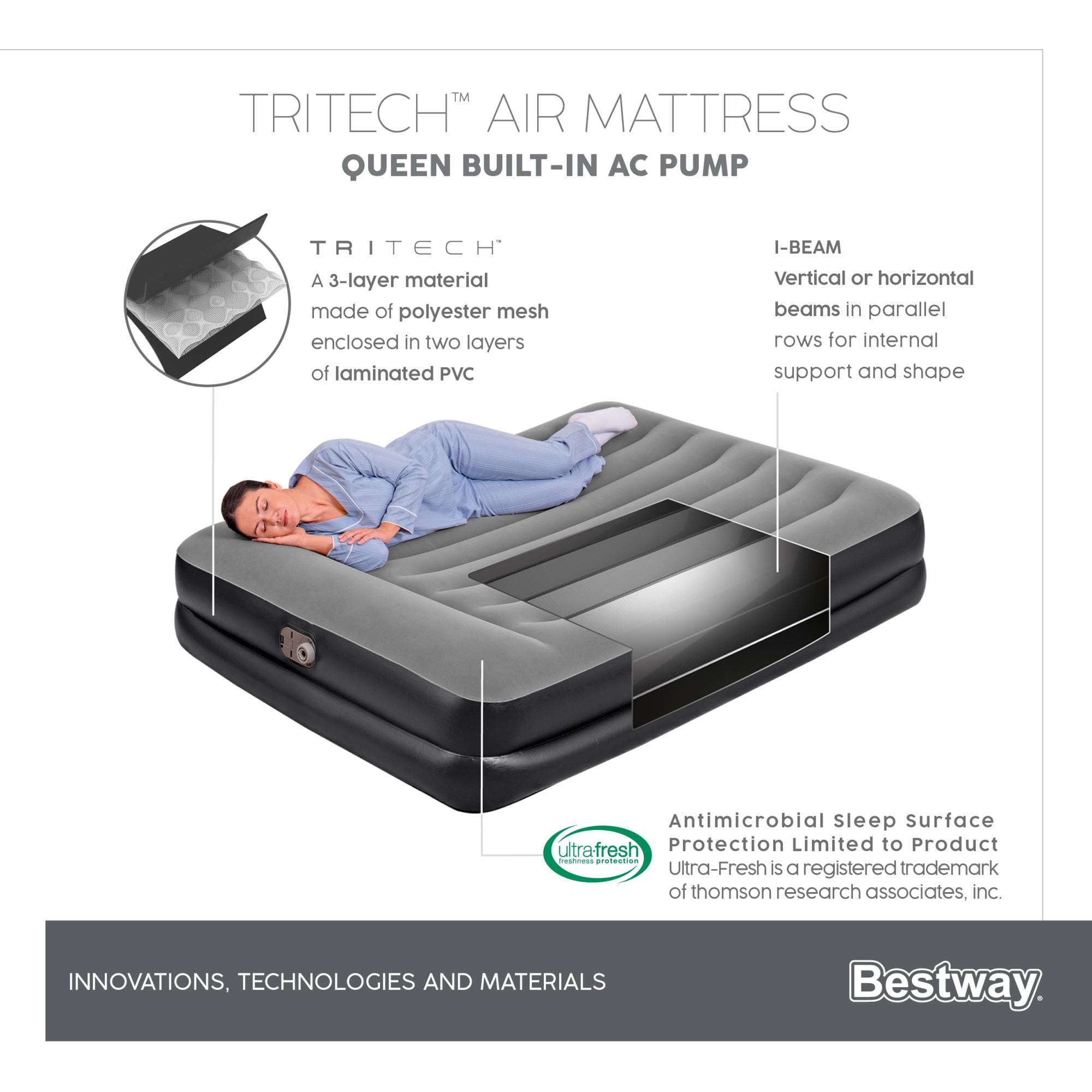 Materassi gonfiabili Materasso  gonfiabile matrimoniale nero da 203x152x46 cm Bestway 11
