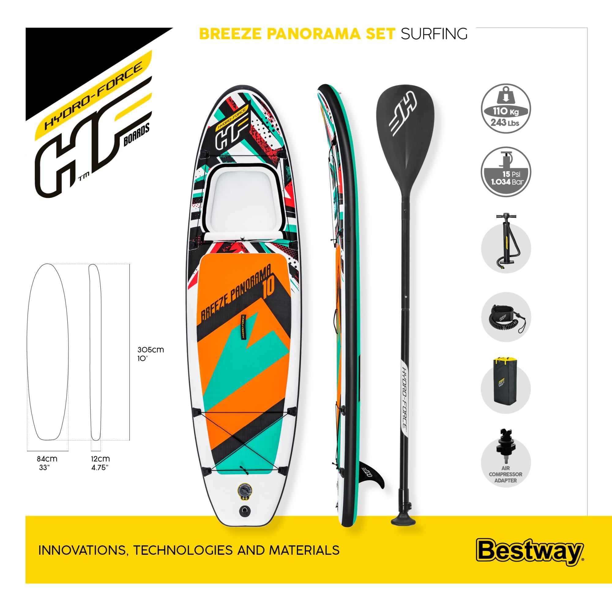 Sport Acquatici Tavola da SUP gonfiabile Breeze Panorama da 305x84x12 cm Bestway 11