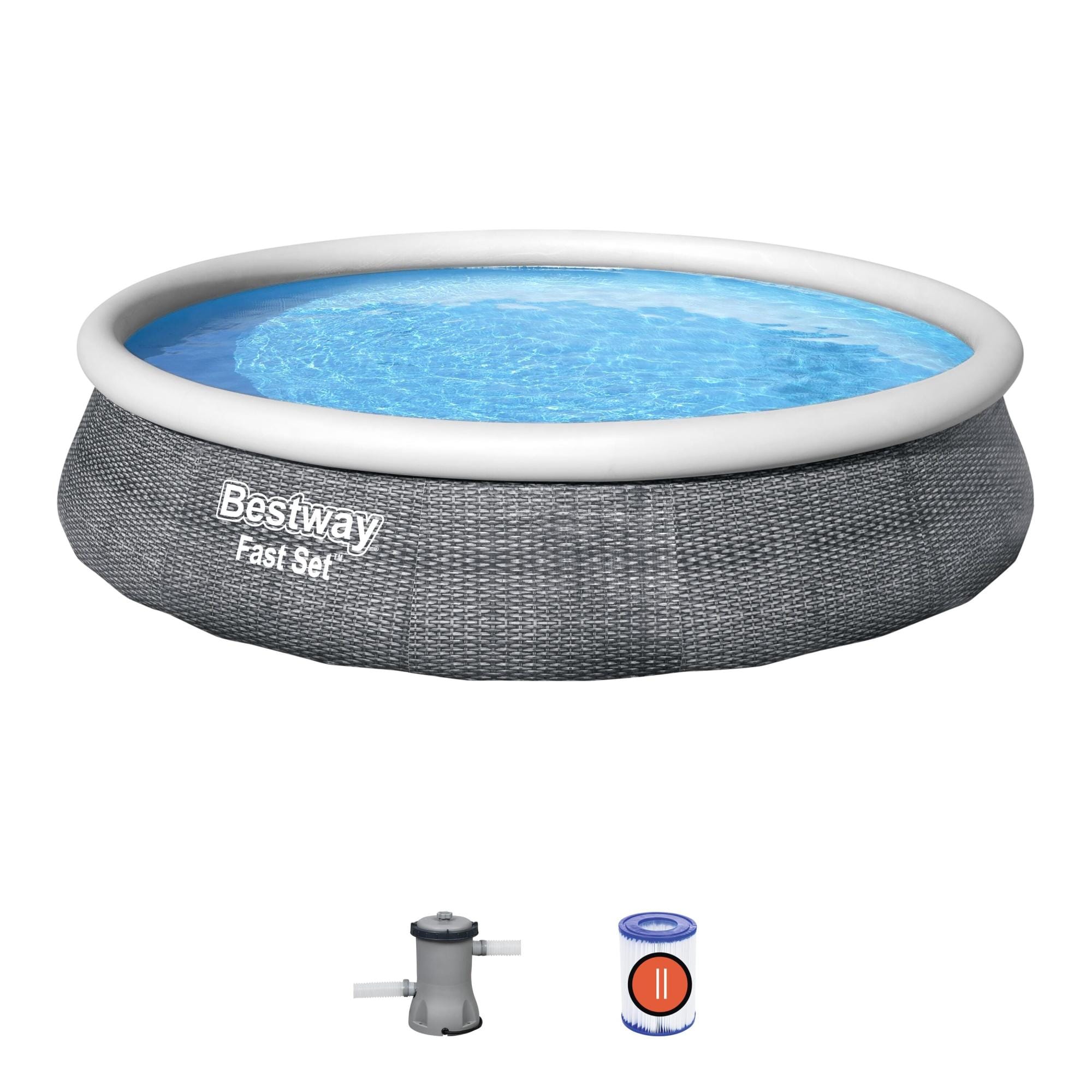 Piscine fuori terra Set piscina fuori terra rotonda Fast Set gonfiabile da 396x84 cm grigio Bestway 1