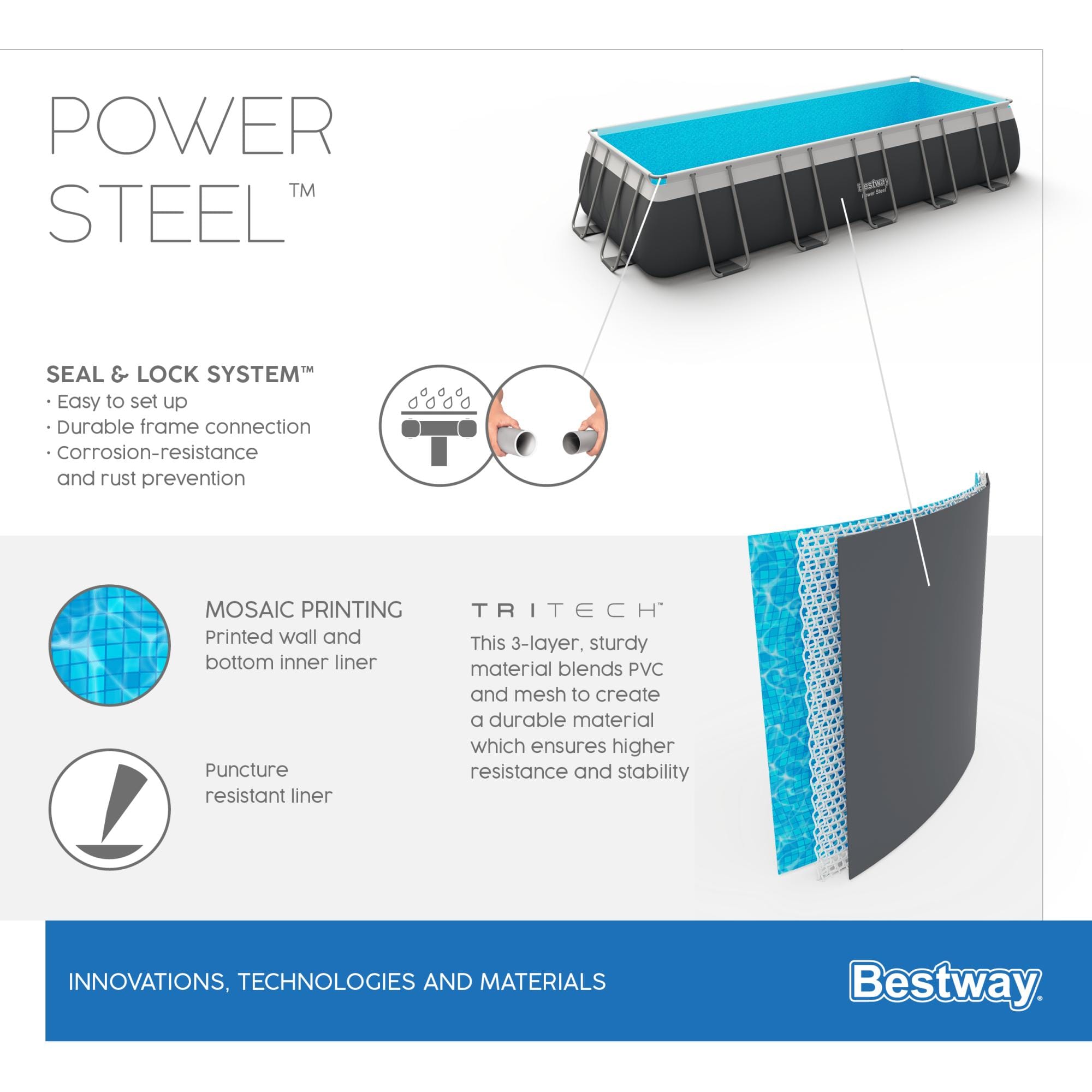 Piscine fuori terra Piscina base struttura e liner Power Steel da 640x274x132 cm Bestway 5