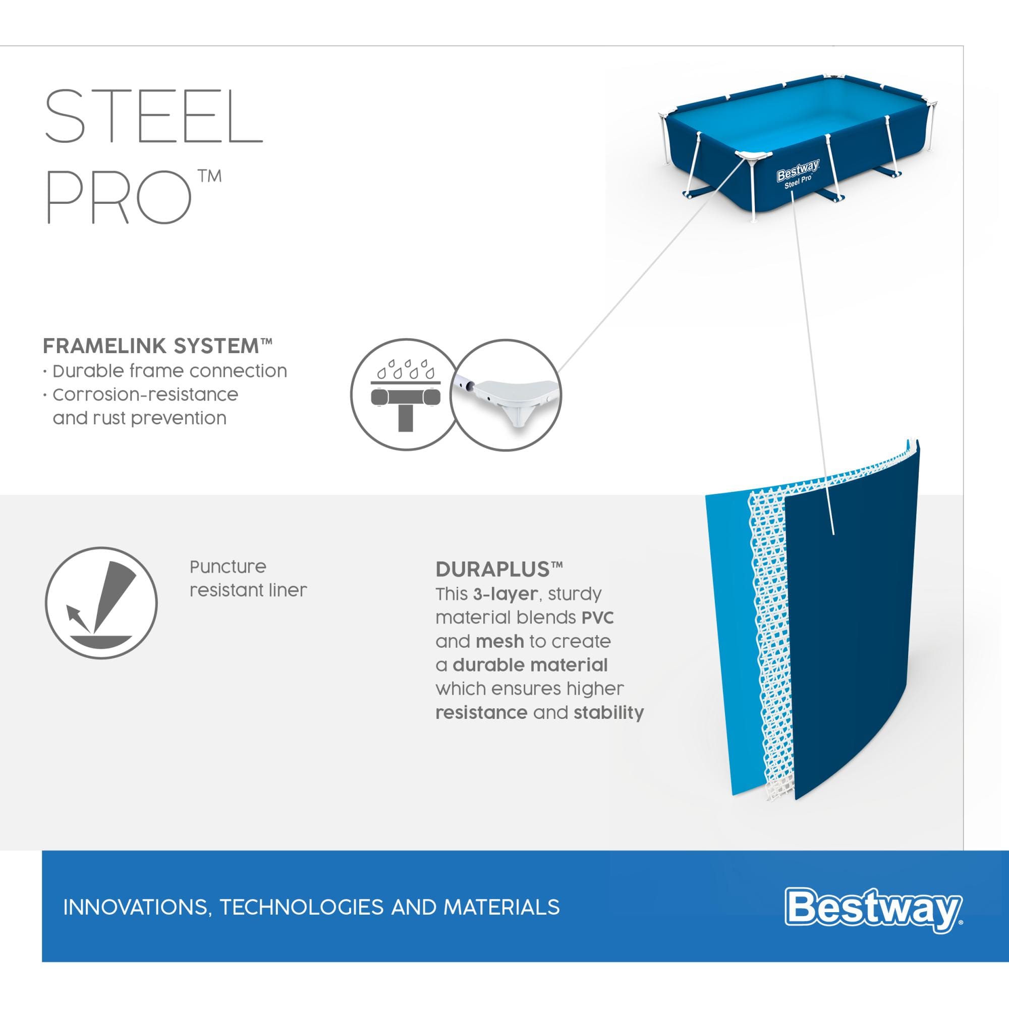 Piscine fuori terra Piscina base struttura e liner rettangolare Power Steel da 259x170x61 cm Bestway 7