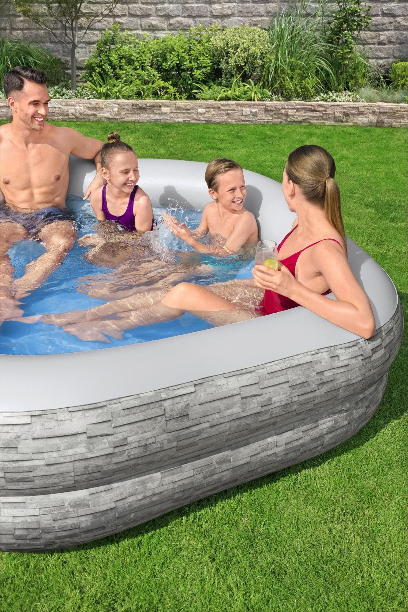 Giochi gonfiabili per bambini Piscina gonfiabile TruPrint effetto pietra da 213x206x53 cm Bestway 1