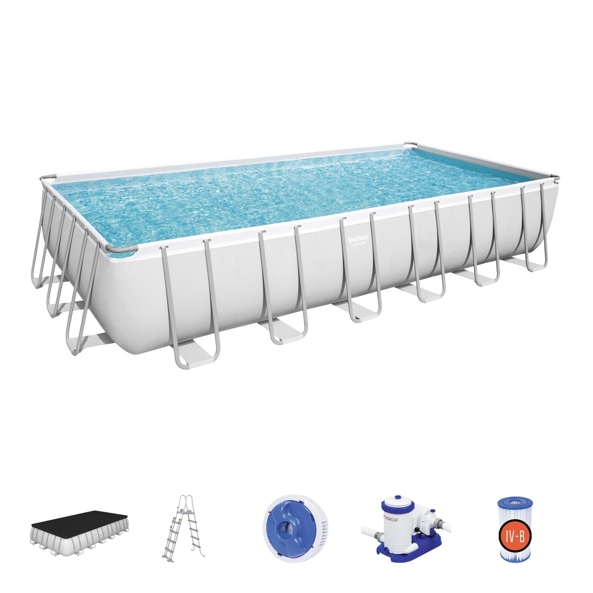 Piscine fuori terra Set piscina fuori terra rettangolare Power Steel - 732x366x132 cm grigio chiaro Bestway 1