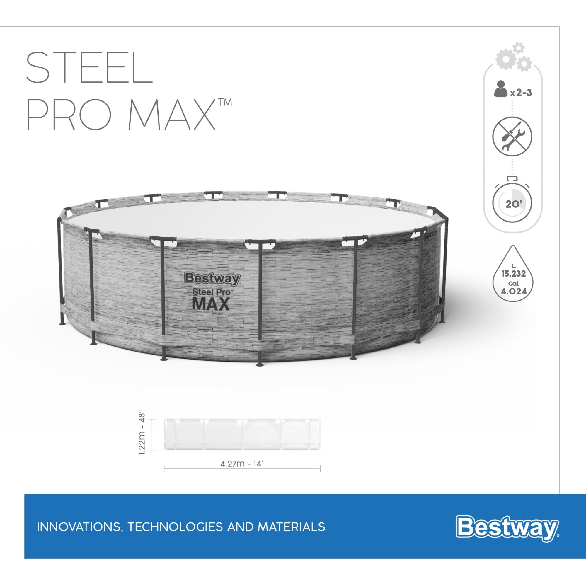 Piscine fuori terra Set piscina fuori terra Steel Pro MAX da 427x122 cm effetto pietra Bestway 7