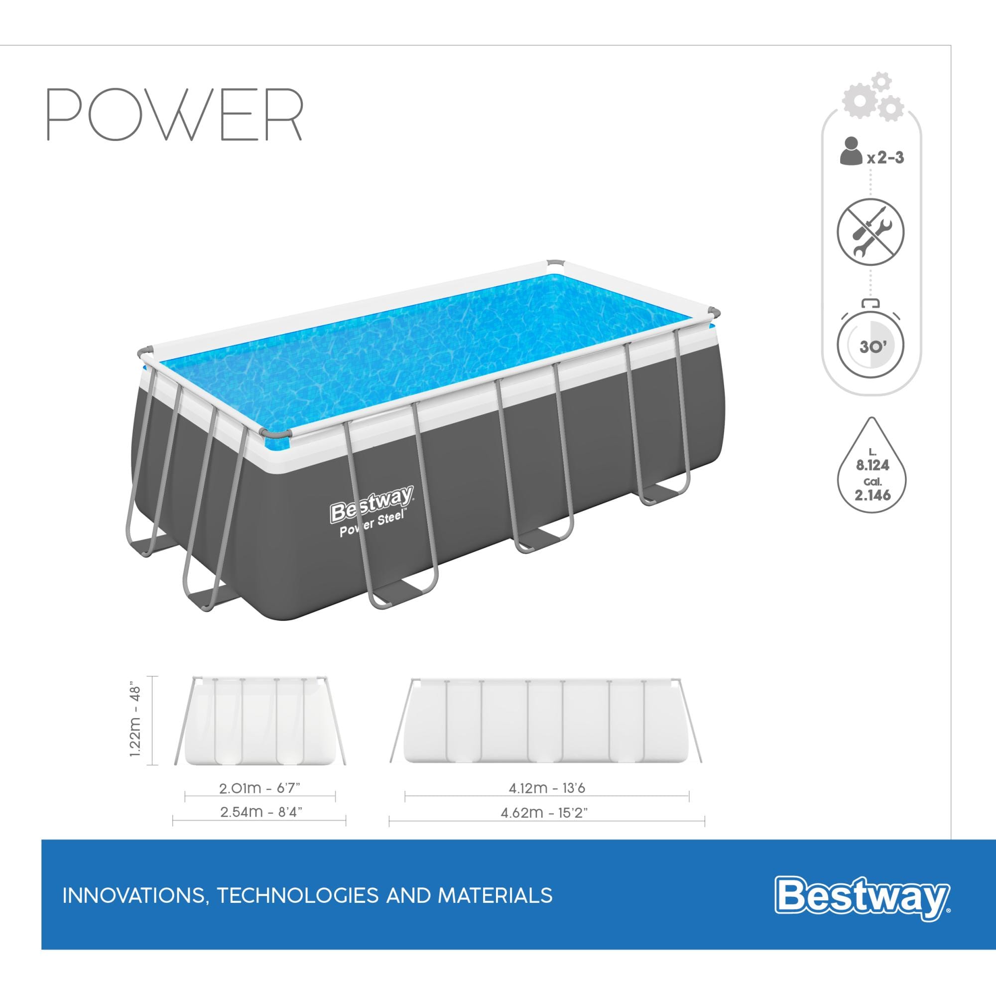 Piscine fuori terra Piscina base struttura e liner Power Steel da 412x201x122 cm Bestway 5