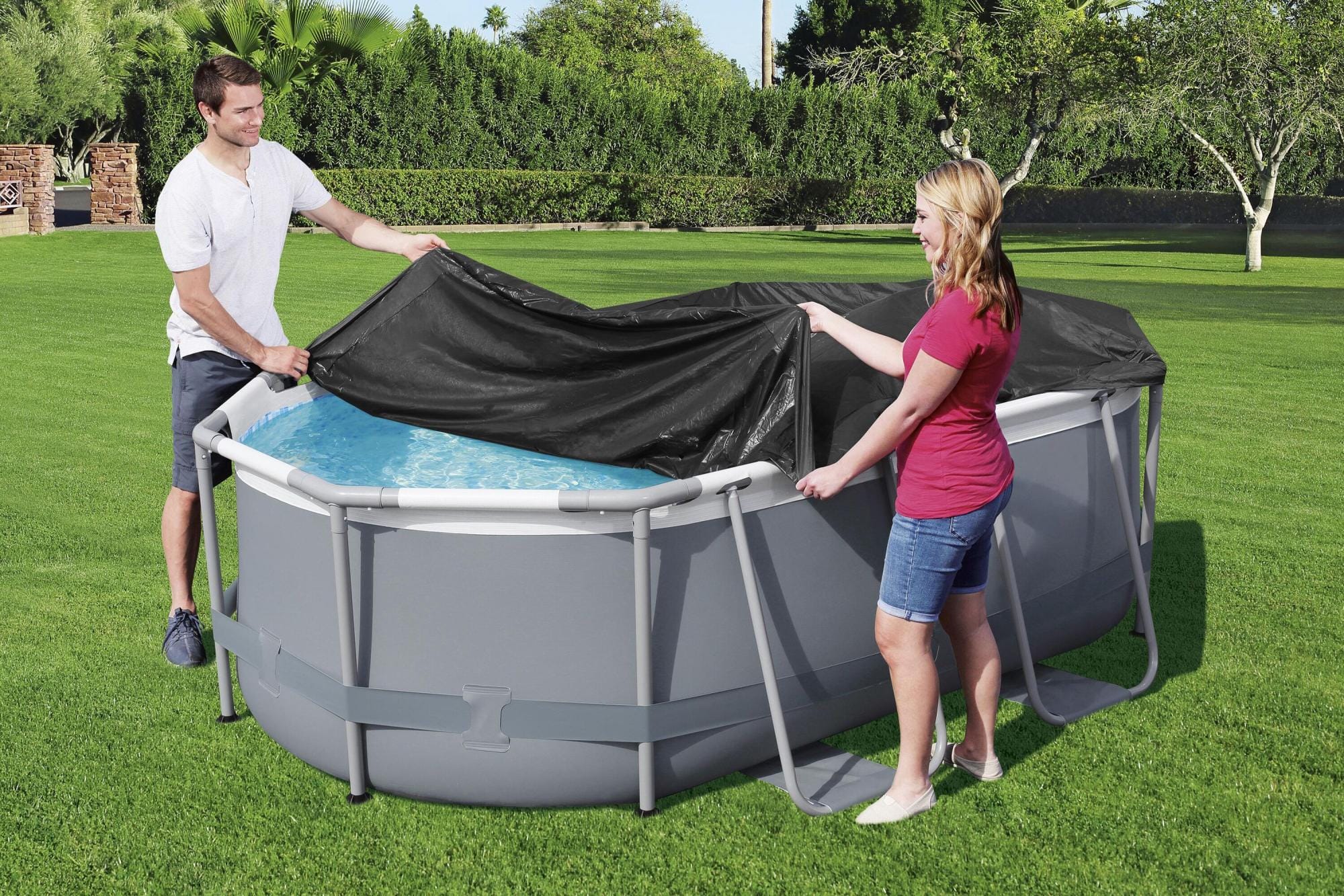 Coperture e Tappetini Copertura ovale per piscina fuori terra da 300x200x84 cm Bestway 2