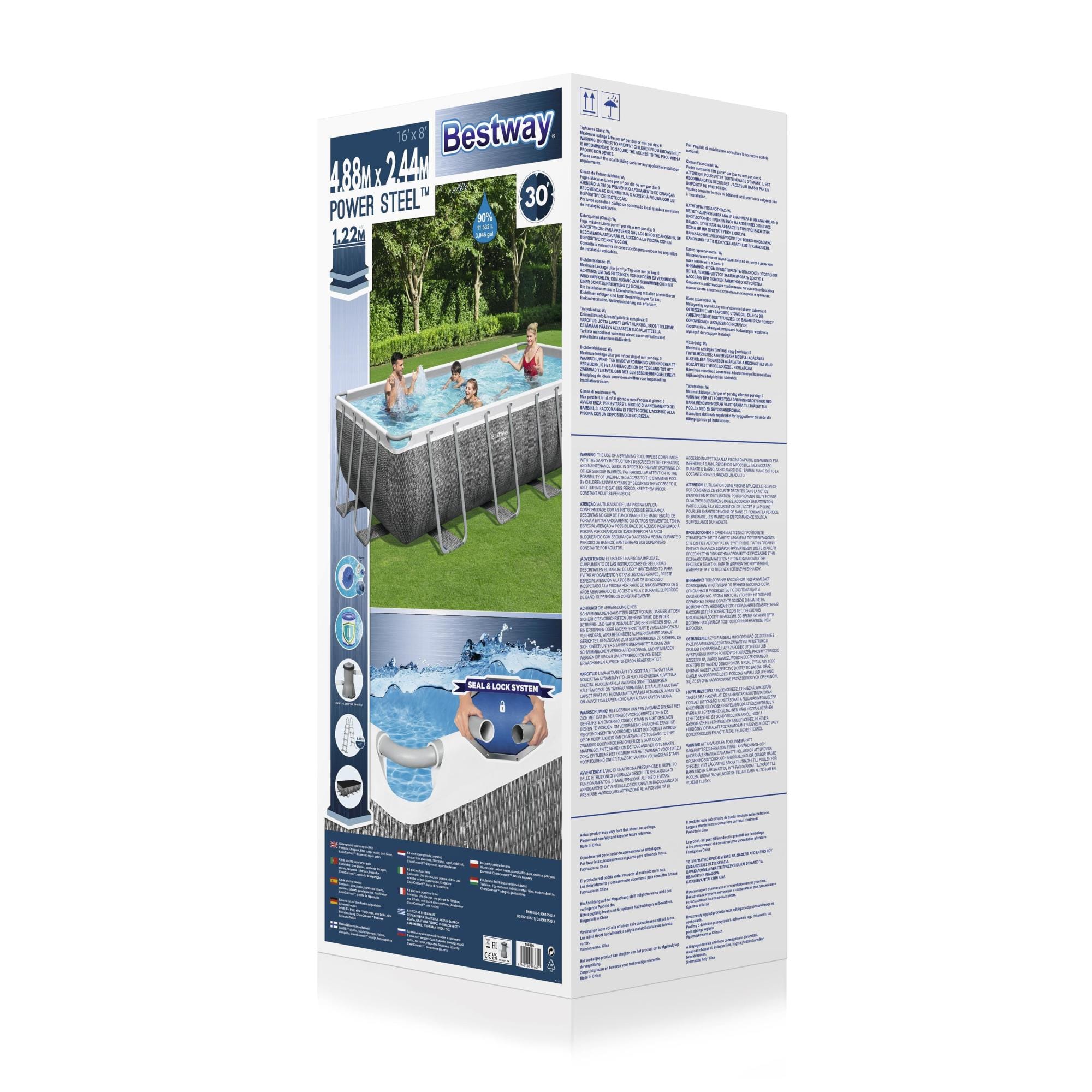 Piscine fuori terra Set piscina fuori terra rettangolare Power Steel da 488x244x122 cm effetto rattan grigio scuro Bestway 5