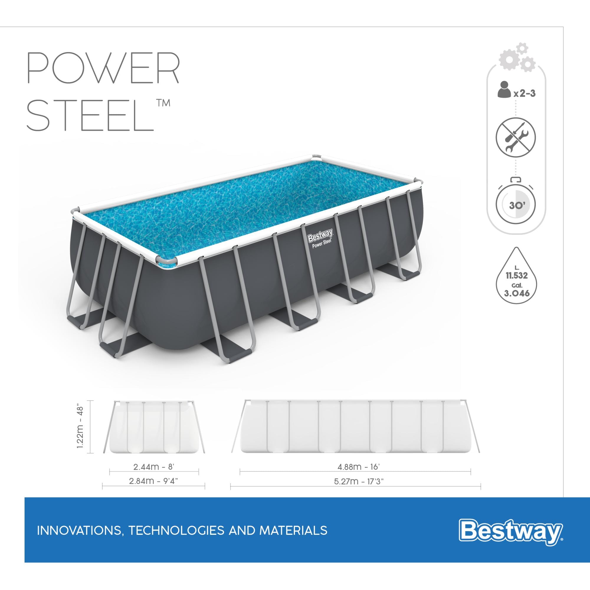 Piscine fuori terra Piscina base struttura e liner Power Steel - 488x244x122 cm grigio Bestway 4