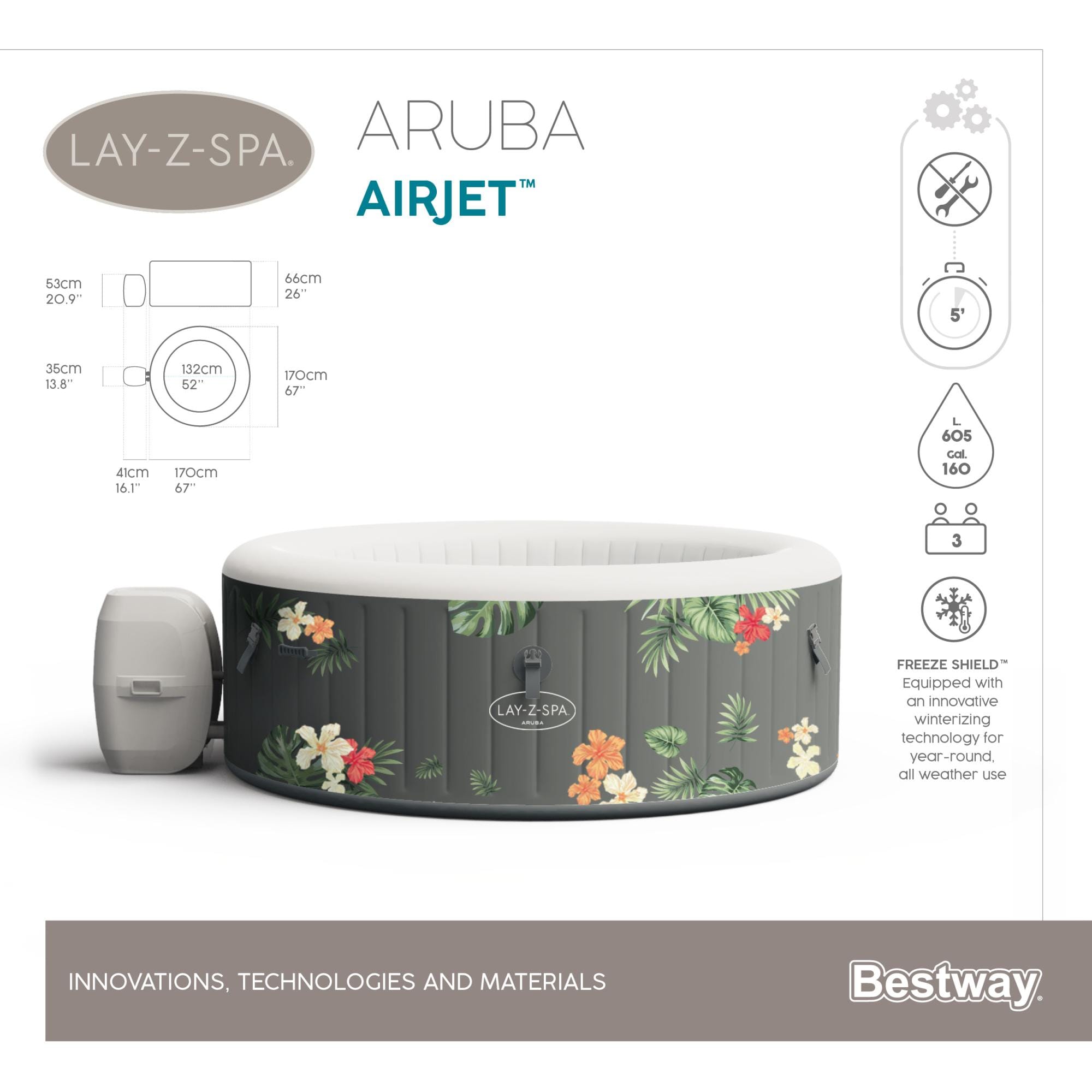 Idromassaggi gonfiabili Lay-Z-Spa Idromassaggio gonfiabile Lay-Z-Spa Aruba AirJet 2-3 persone Bestway 11
