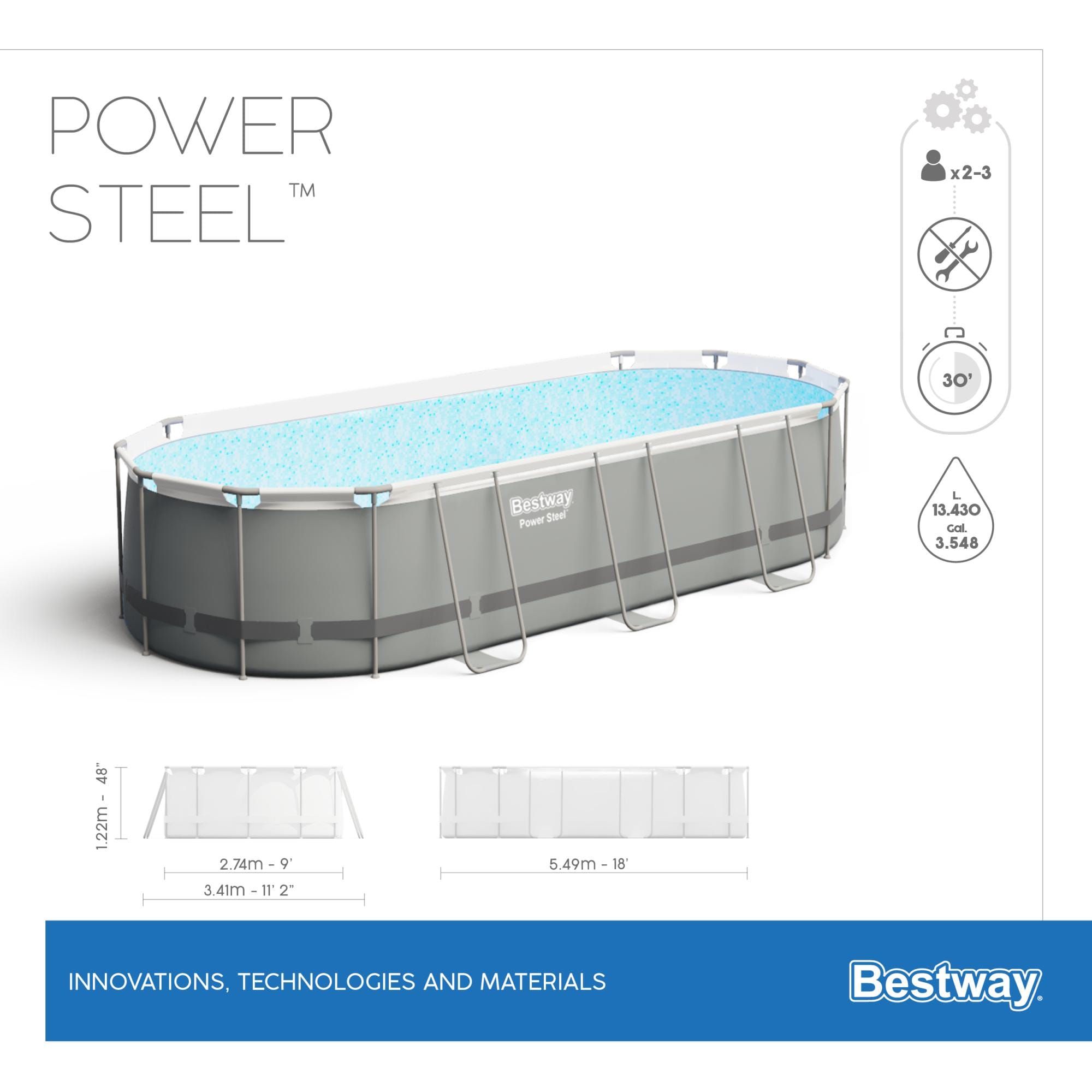 Piscine fuori terra Piscina base struttura e liner ovale Power Steel da 549x274x122 cm Bestway 4
