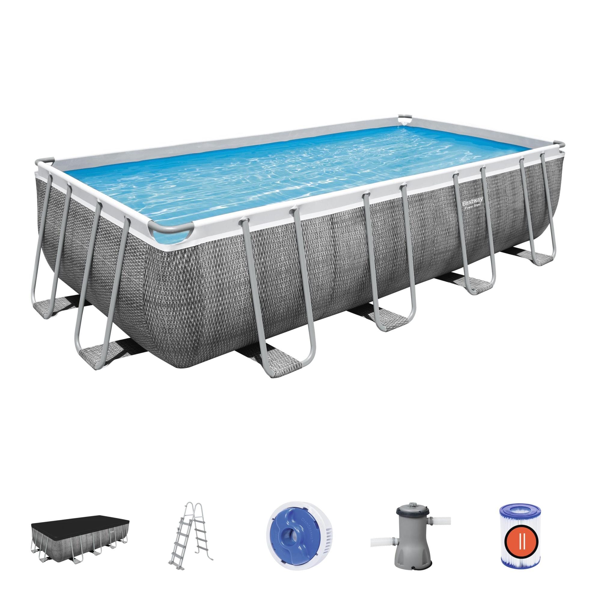 Piscine fuori terra Set piscina fuori terra rettangolare Power Steel da 488x244x122 cm effetto rattan grigio scuro Bestway 1
