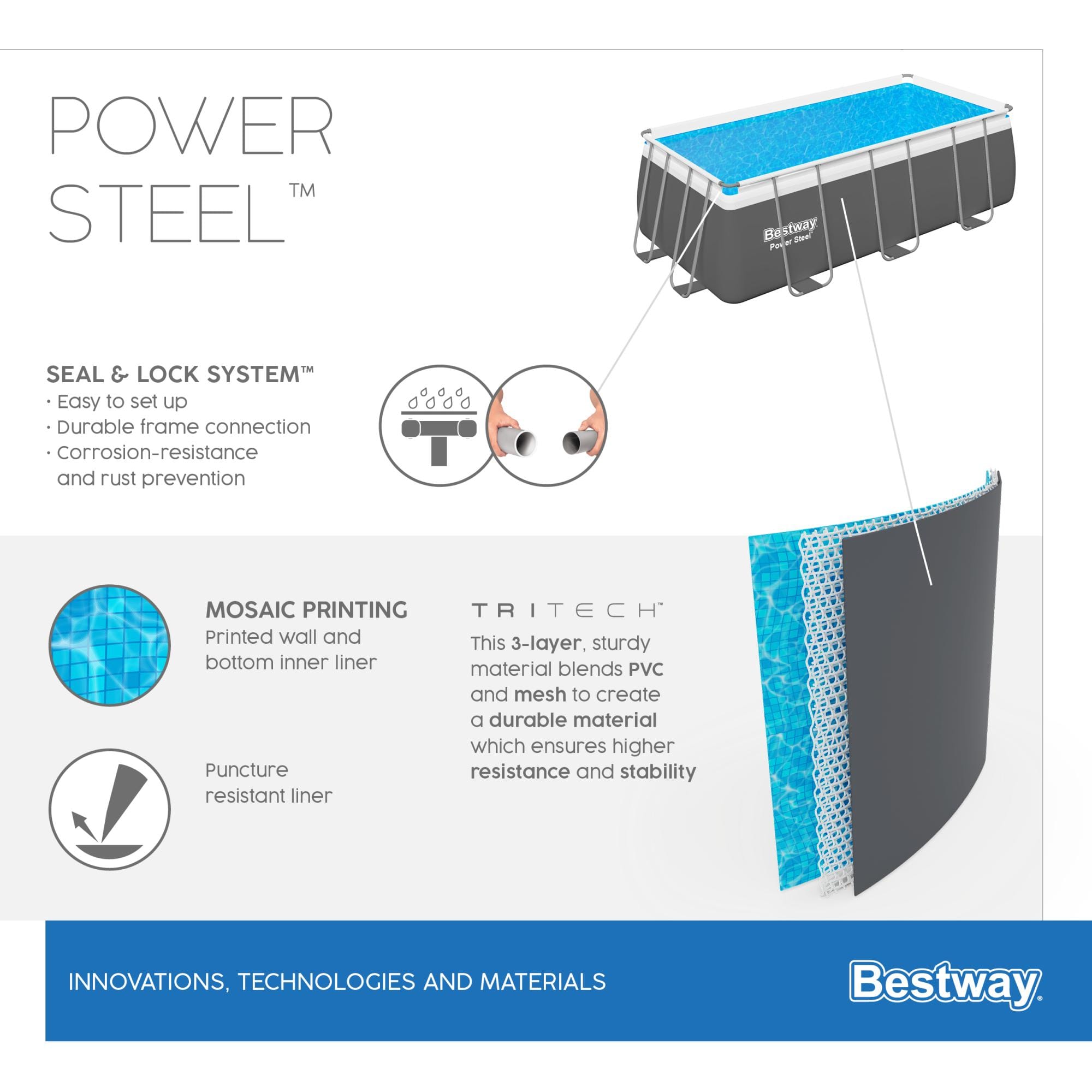 Piscine fuori terra Piscina base struttura e liner Power Steel da 412x201x122 cm Bestway 6