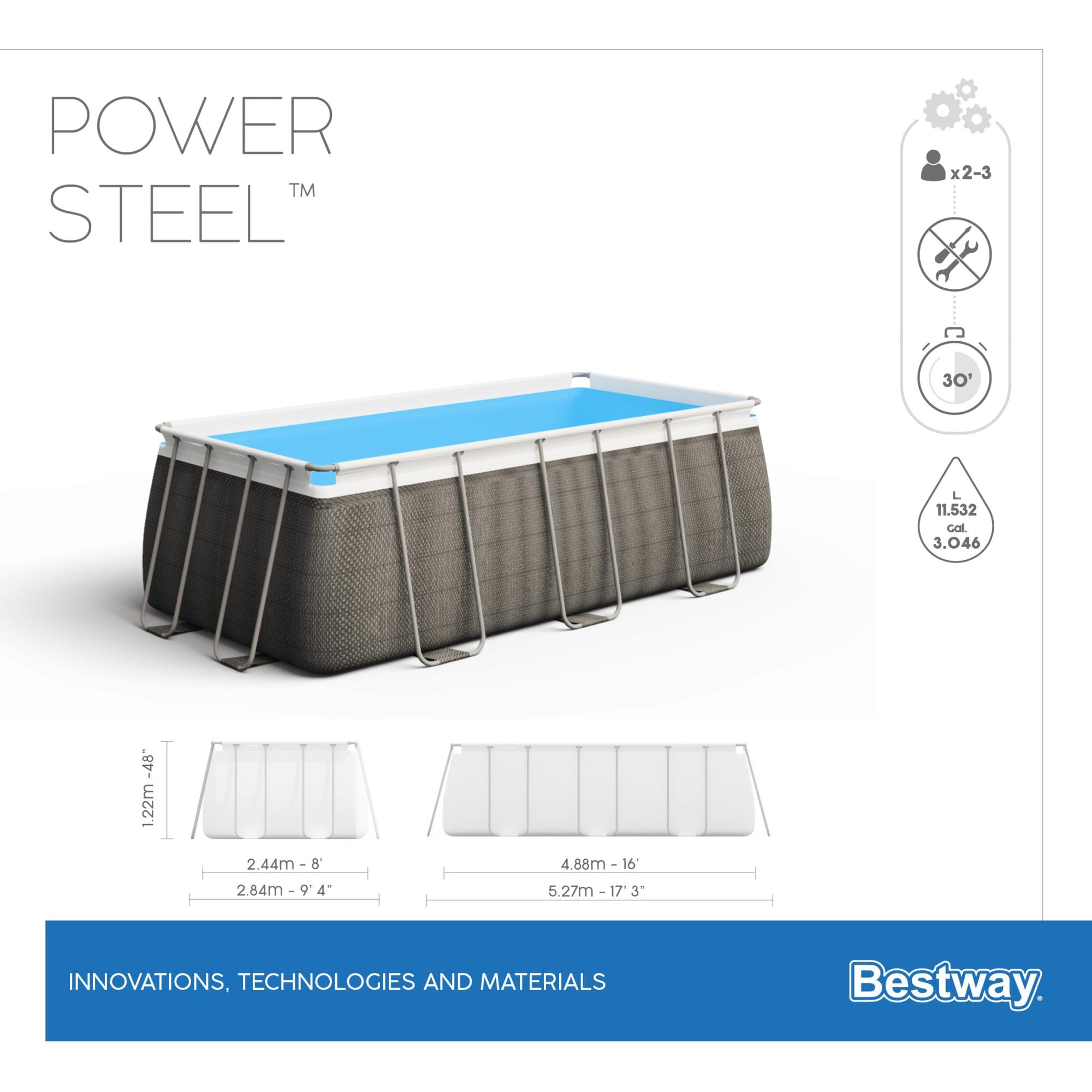 Piscine fuori terra Piscina base struttura e liner Power Steel da 488x244x122 cm Bestway 4