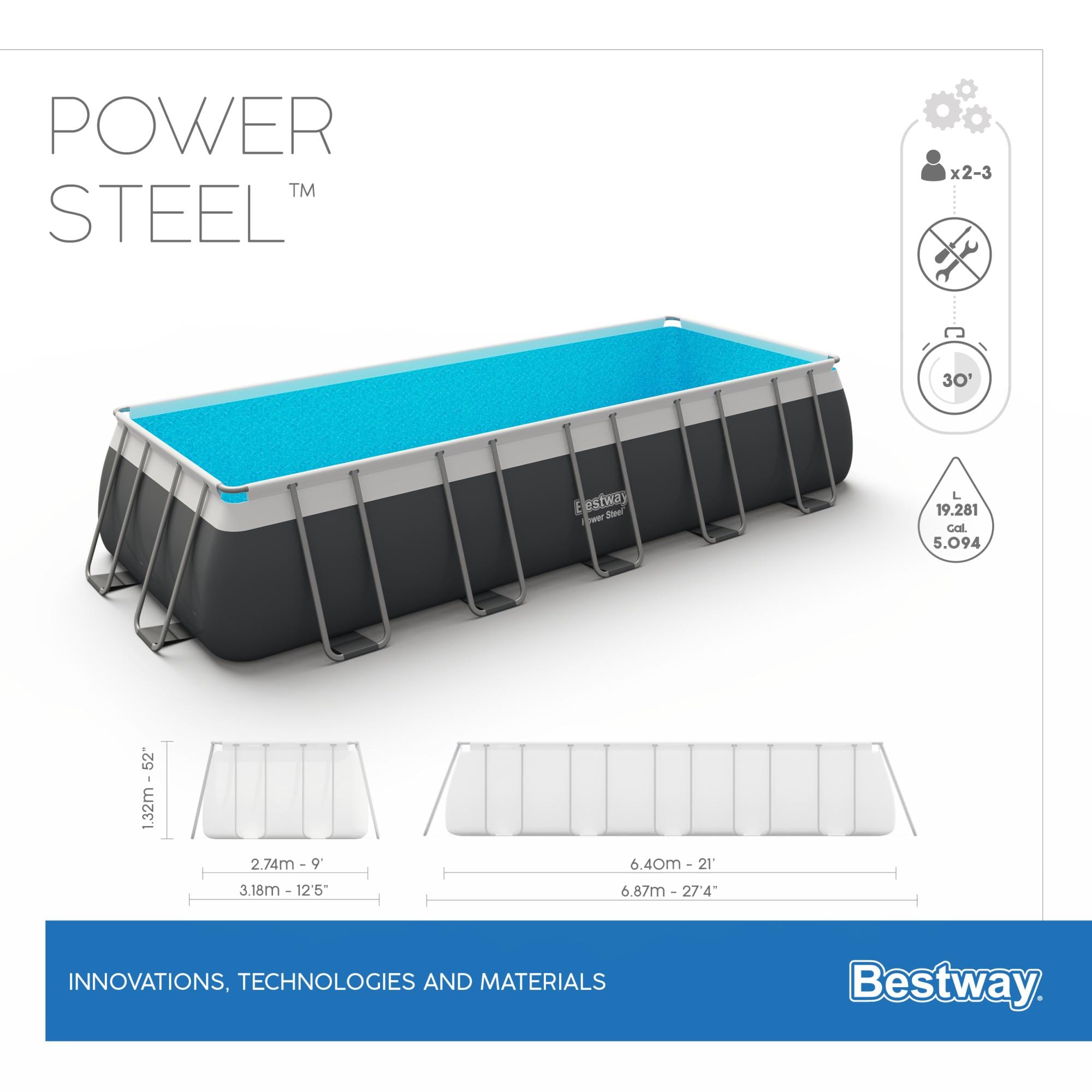 Piscine fuori terra Piscina base struttura e liner Power Steel da 640x274x132 cm Bestway 4