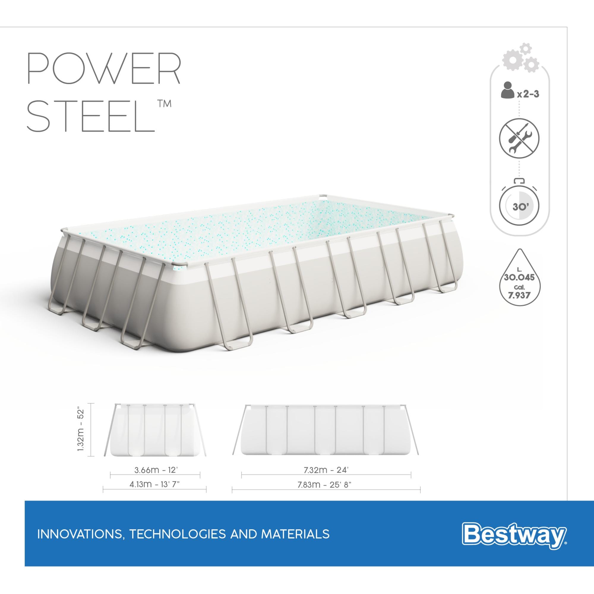 Piscine fuori terra Set piscina fuori terra rettangolare Power Steel - 732x366x132 cm grigio chiaro Bestway 7