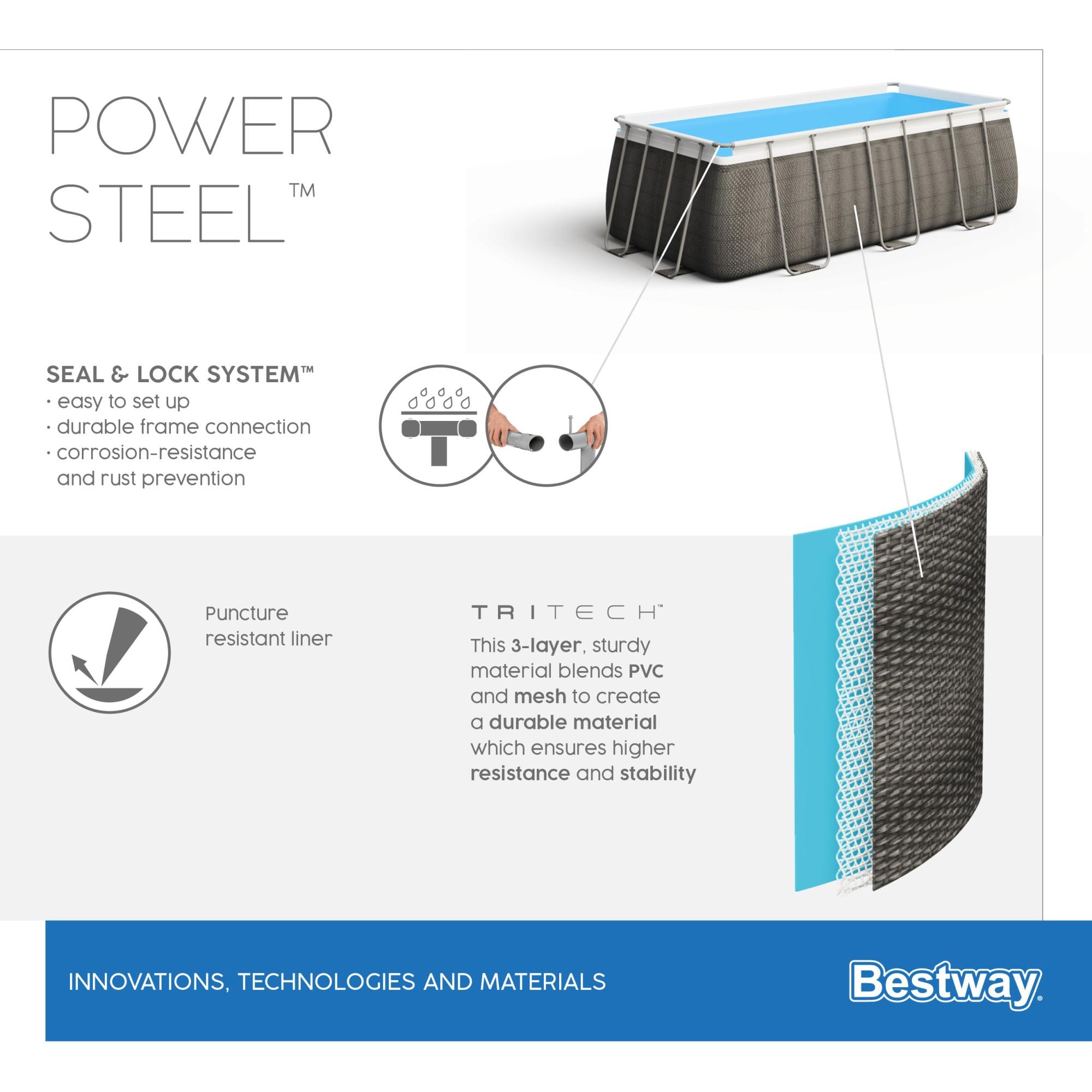 Piscine fuori terra Piscina base struttura e liner Power Steel da 488x244x122 cm Bestway 5