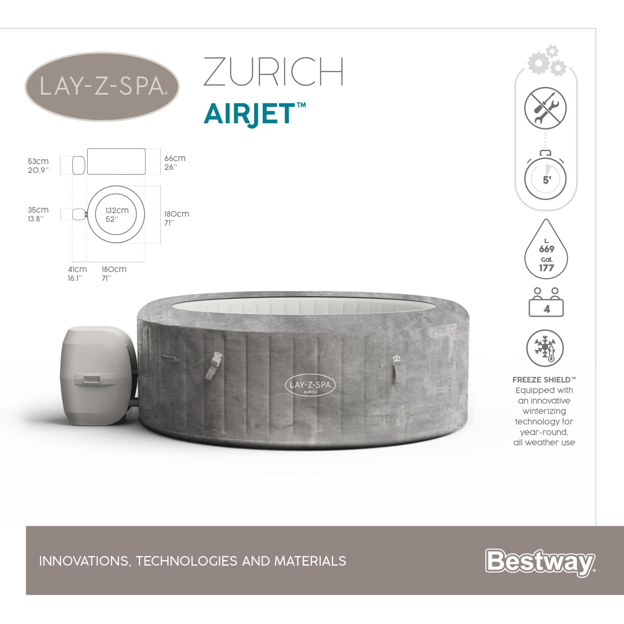 Idromassaggi gonfiabili Lay-Z-Spa Idromassaggio gonfiabile Lay-Z-Spa Zurich AirJet 2-4 persone Bestway 10