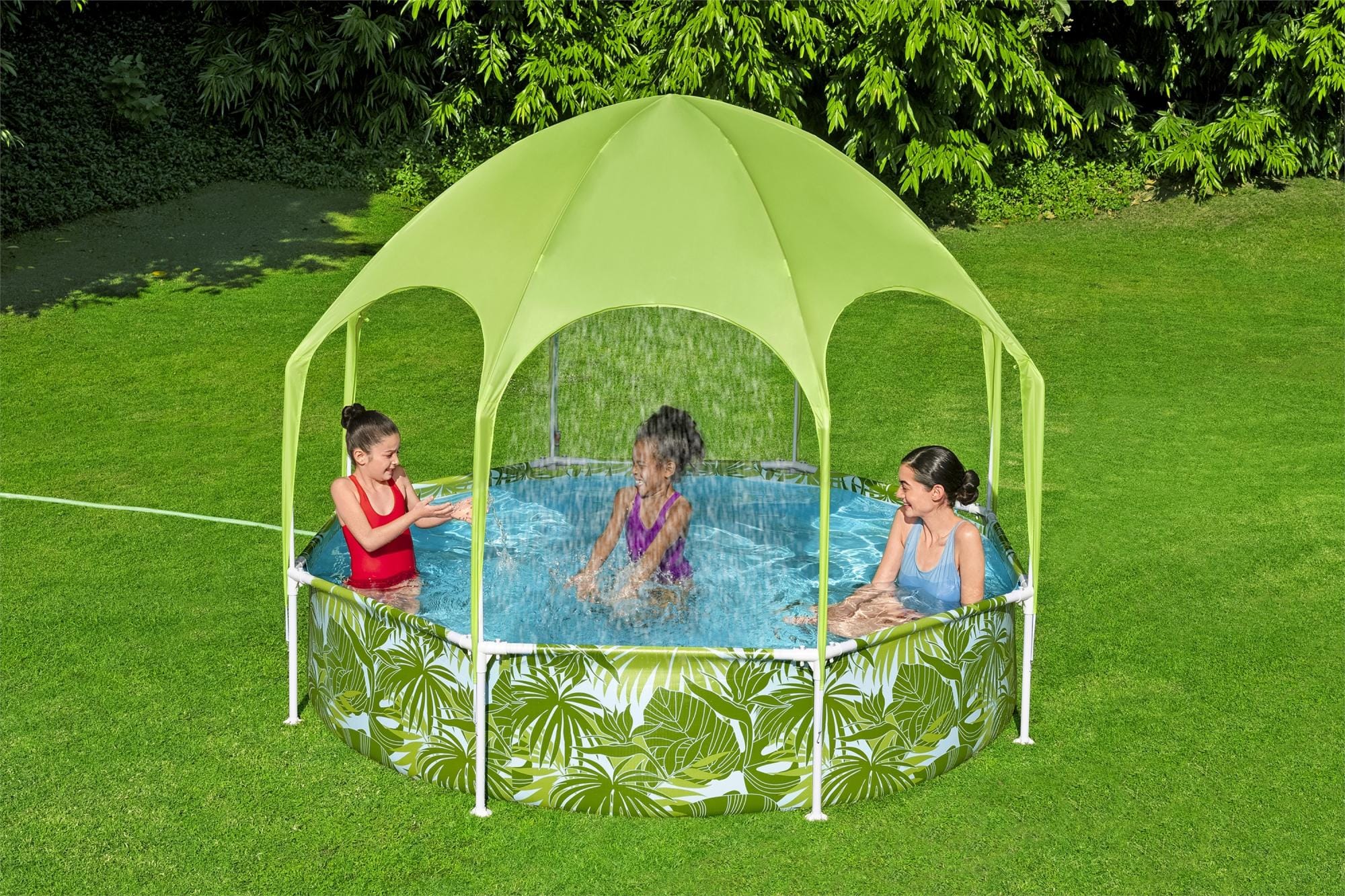 Giochi gonfiabili per bambini Piscina con parasole UV Careful Splash-in-Shade verde da 244x51 cm Bestway 2