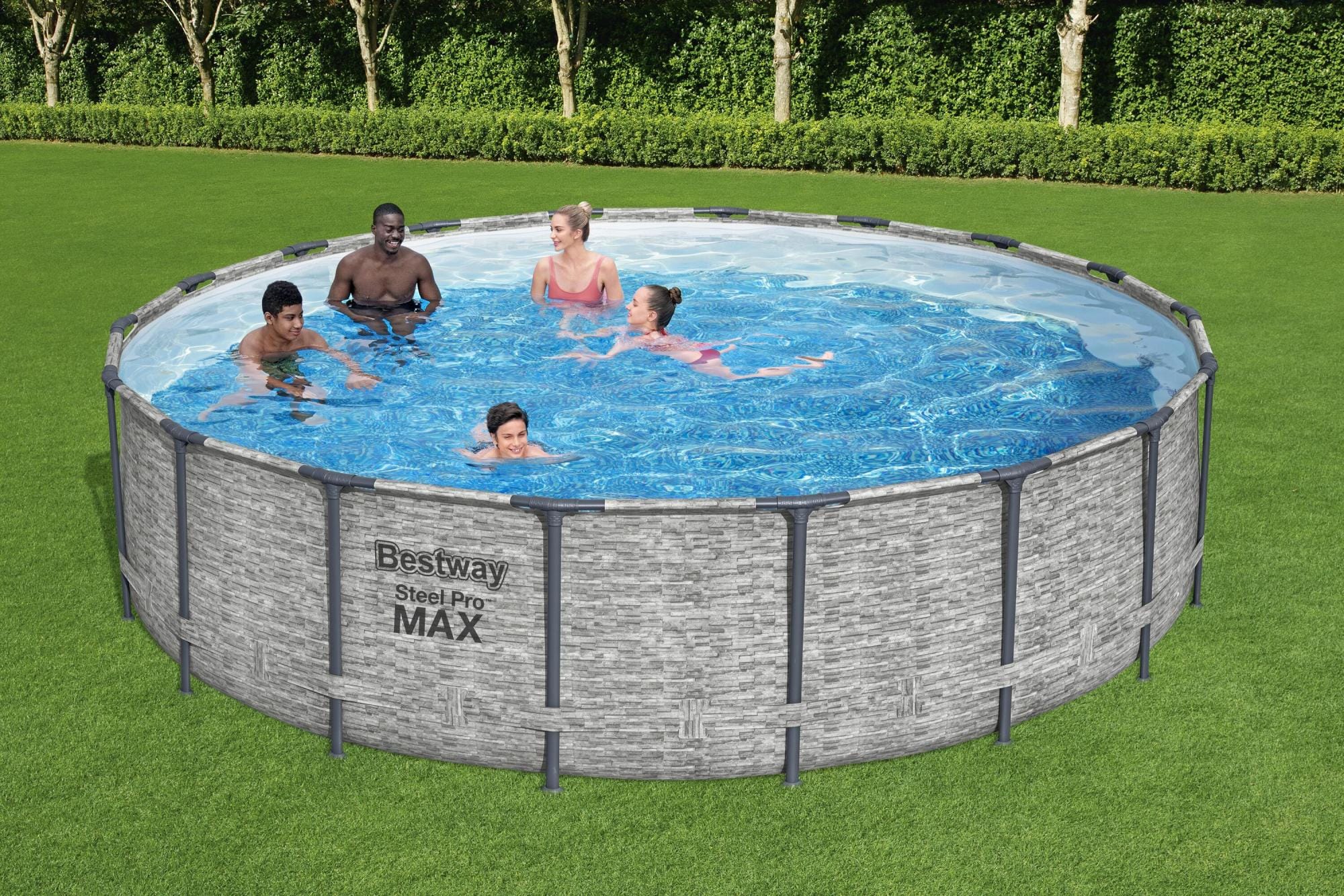 Piscine fuori terra Piscina base struttura e liner rotonda Steel Pro MAX da 549x122 cm effetto pietra Bestway 1