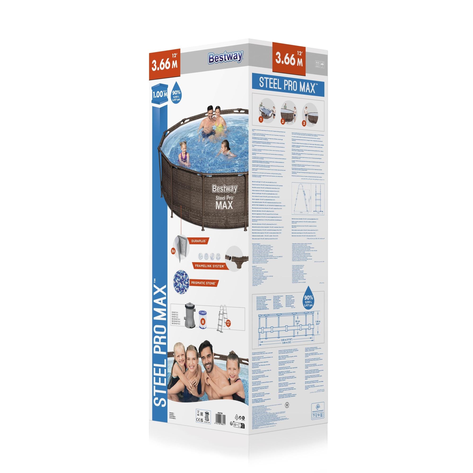 Piscine fuori terra Set piscina fuori terra rotonda Steel Pro MAX - 366x100 cm effetto rattan Bestway 5