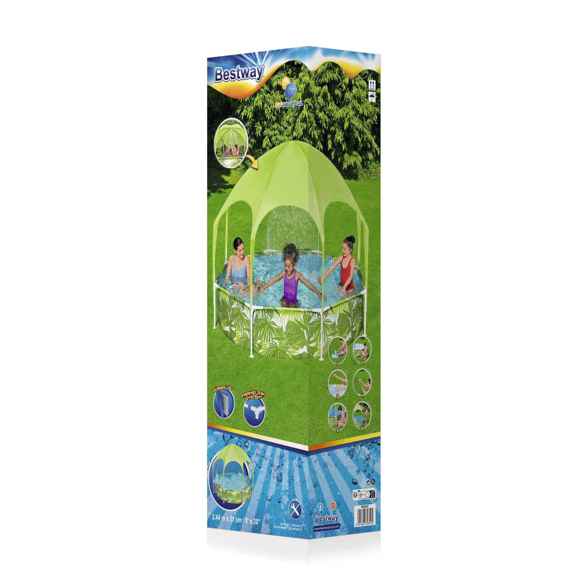 Giochi gonfiabili per bambini Piscina con parasole UV Careful Splash-in-Shade verde da 244x51 cm Bestway 4