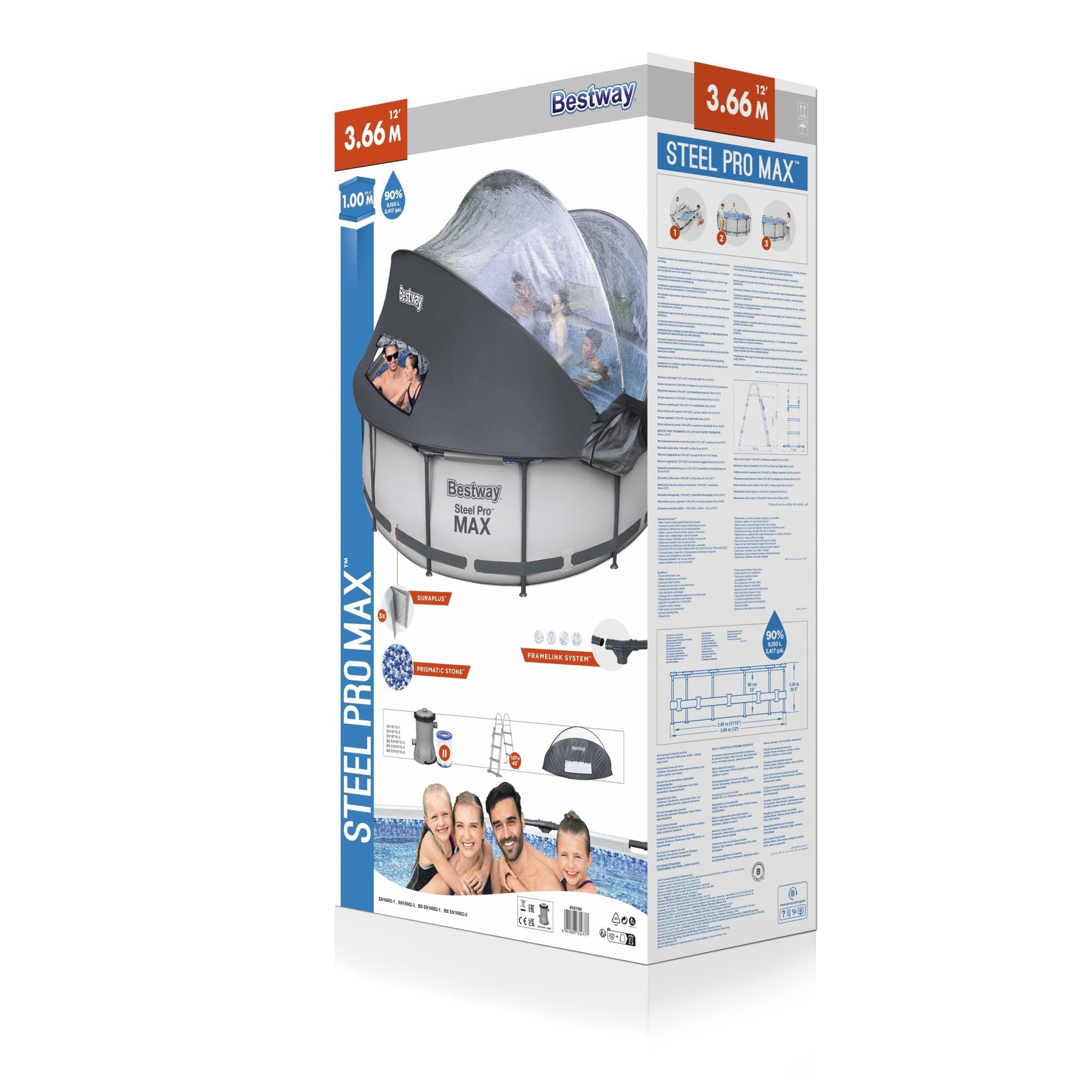 Piscine fuori terra Set piscina fuori terra rotonda Steel Pro MAX da 366x100 cm con tenda parasole Bestway 6