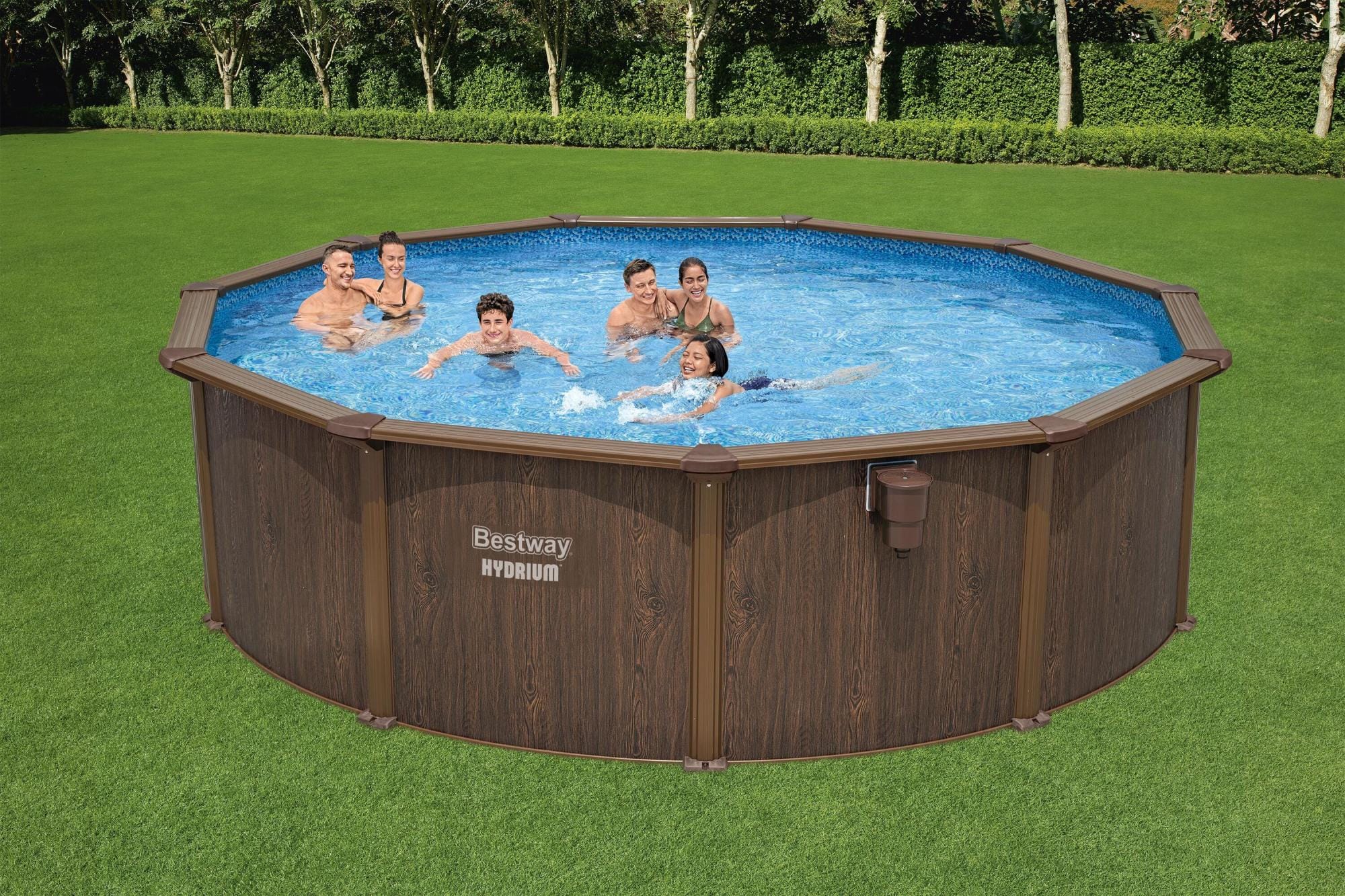 Piscine fuori terra Set piscina fuori terra rotonda Hydrium da 490x130 cm effetto legno Bestway 3
